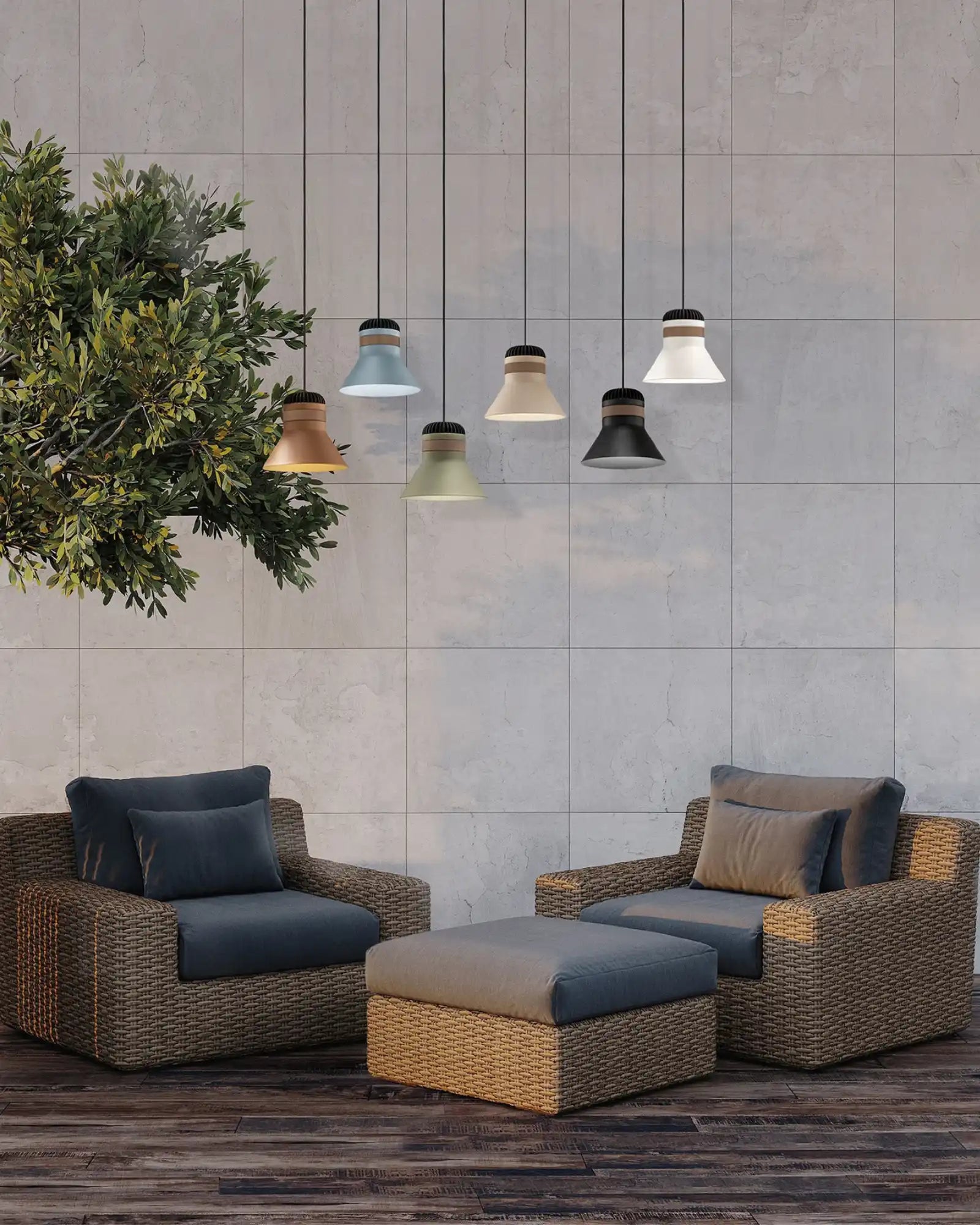 Cordea Outdoor Pendant Light by Masiero Lighting featured in a covered porch | Nook Collections