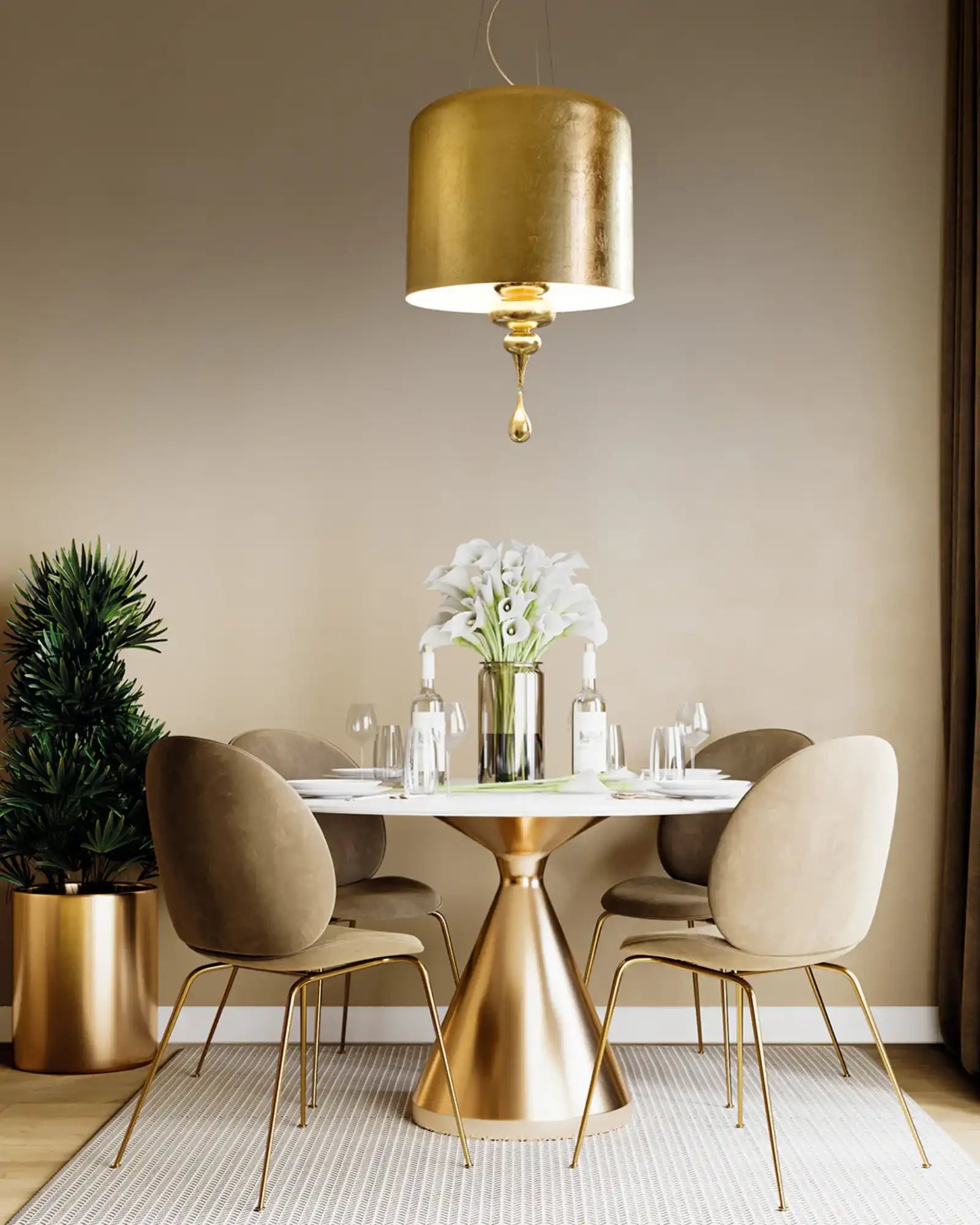 Eva Pendant by Masiero Lighting featured within a contemporary dining | Nook Collections