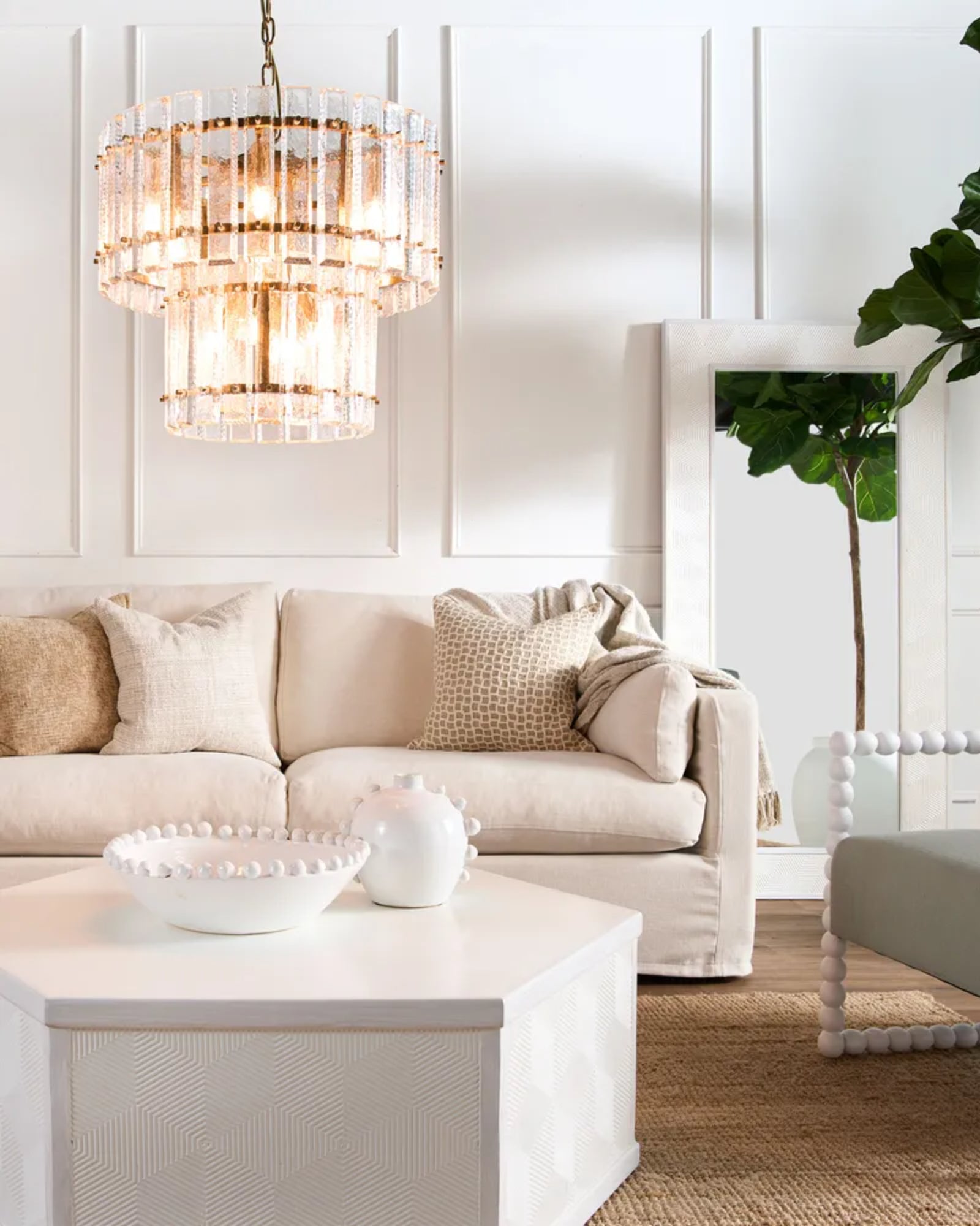 Fenton Chandelier by Emac & Lawton featured in a modern contemporary living room | Nook Collections