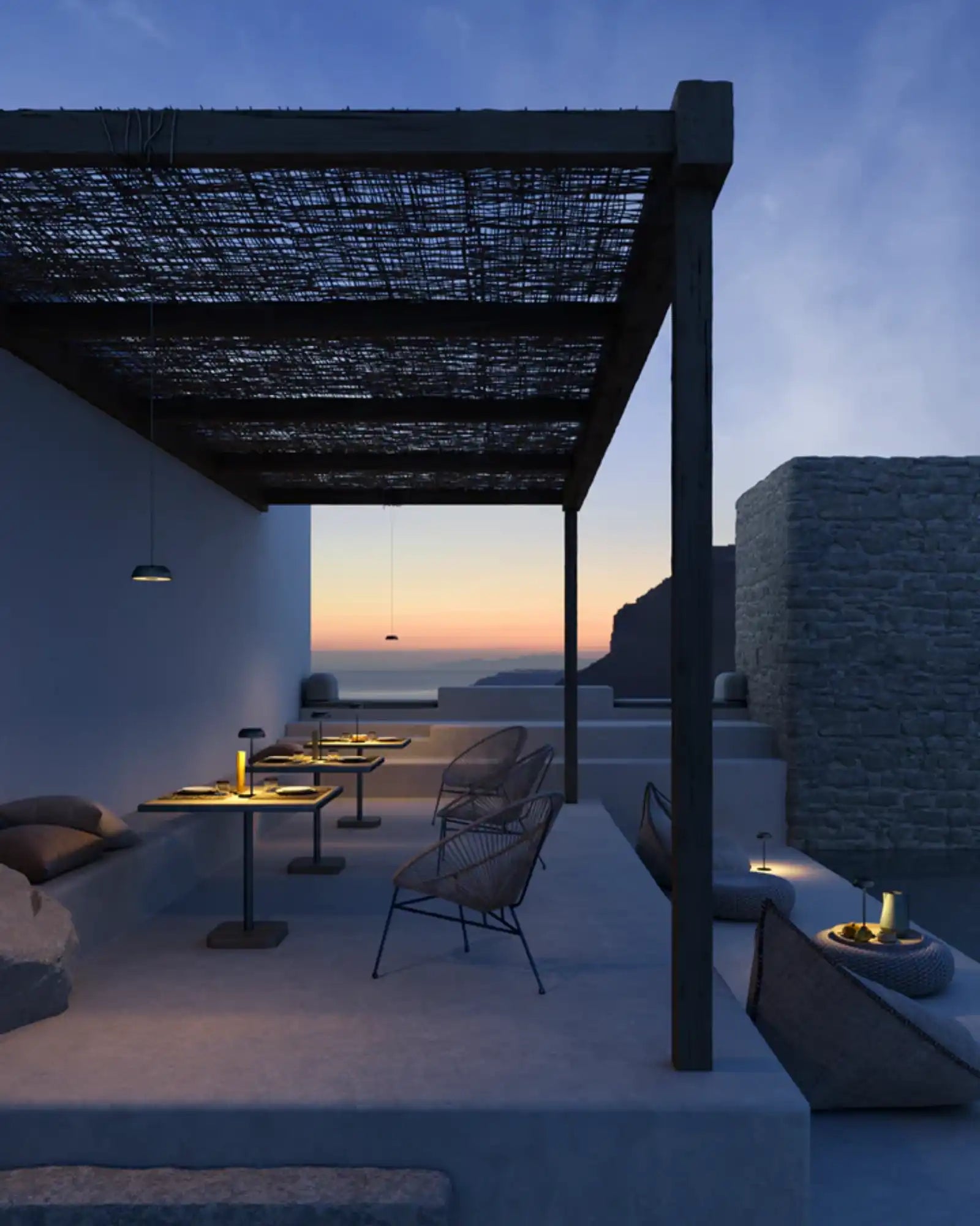 Float Table Lamp by Axolight featured in a modern contemporary rooftop | Nook Collections