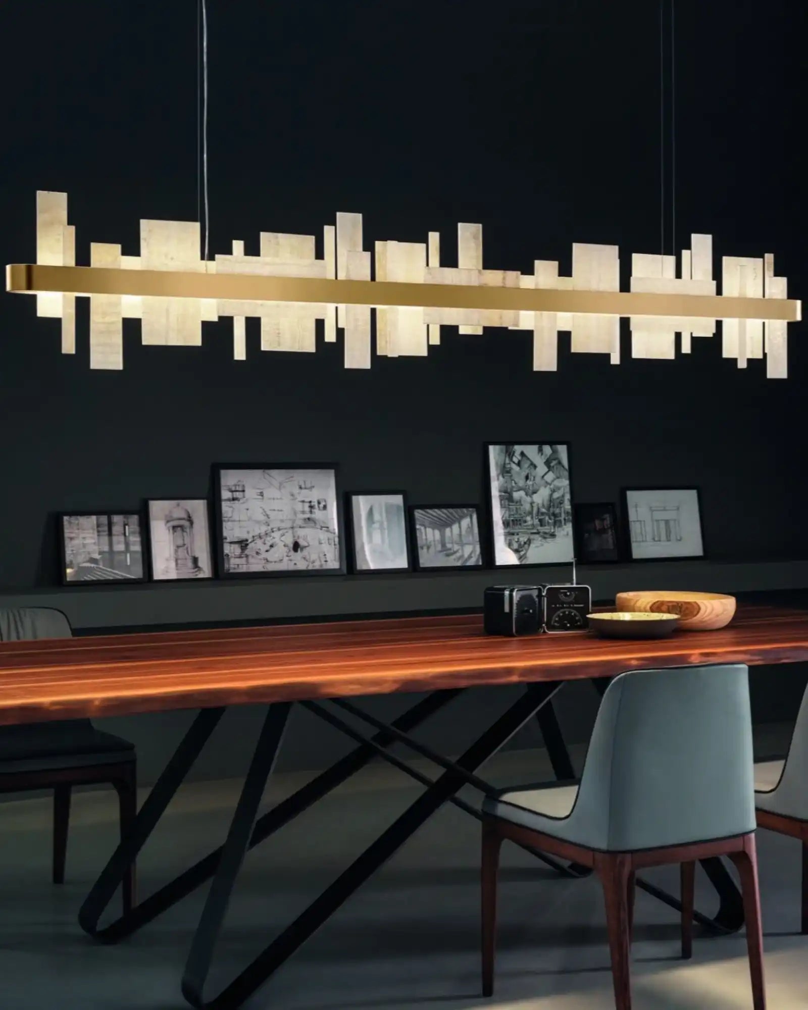 Honice Linear Pendant Light by Masiero Lighting featured within a contemporary dining | Nook Collections