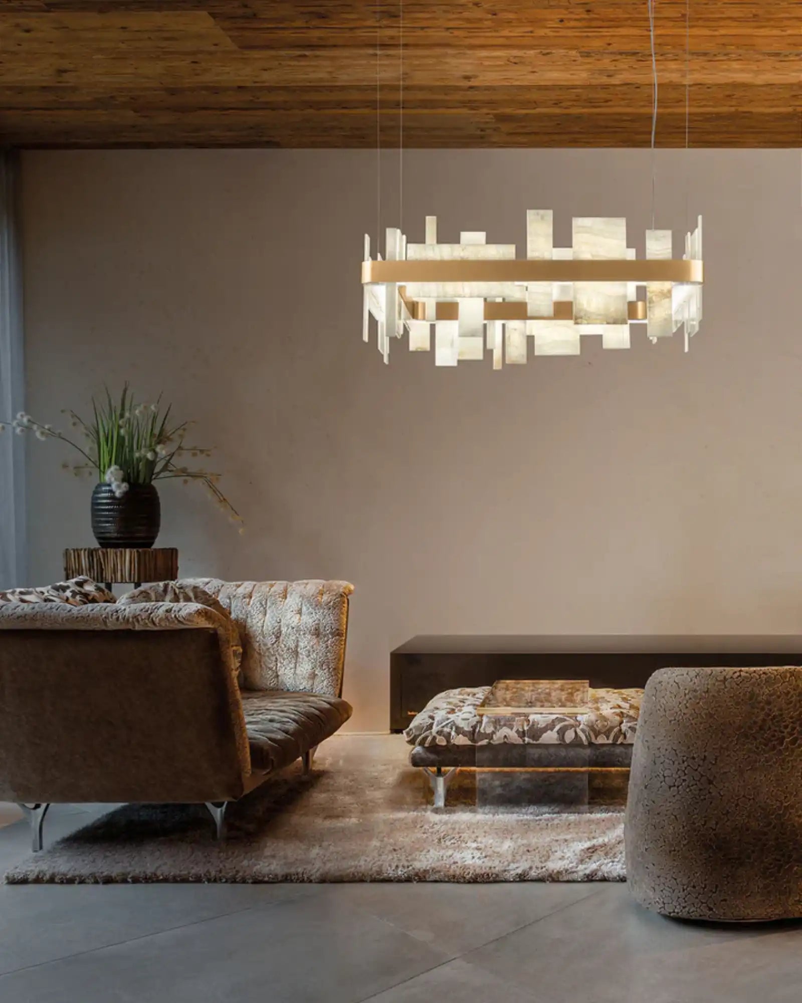 Honice Square Pendant Light by Masiero Lighting featured within a contemporary living room | Nook Collections