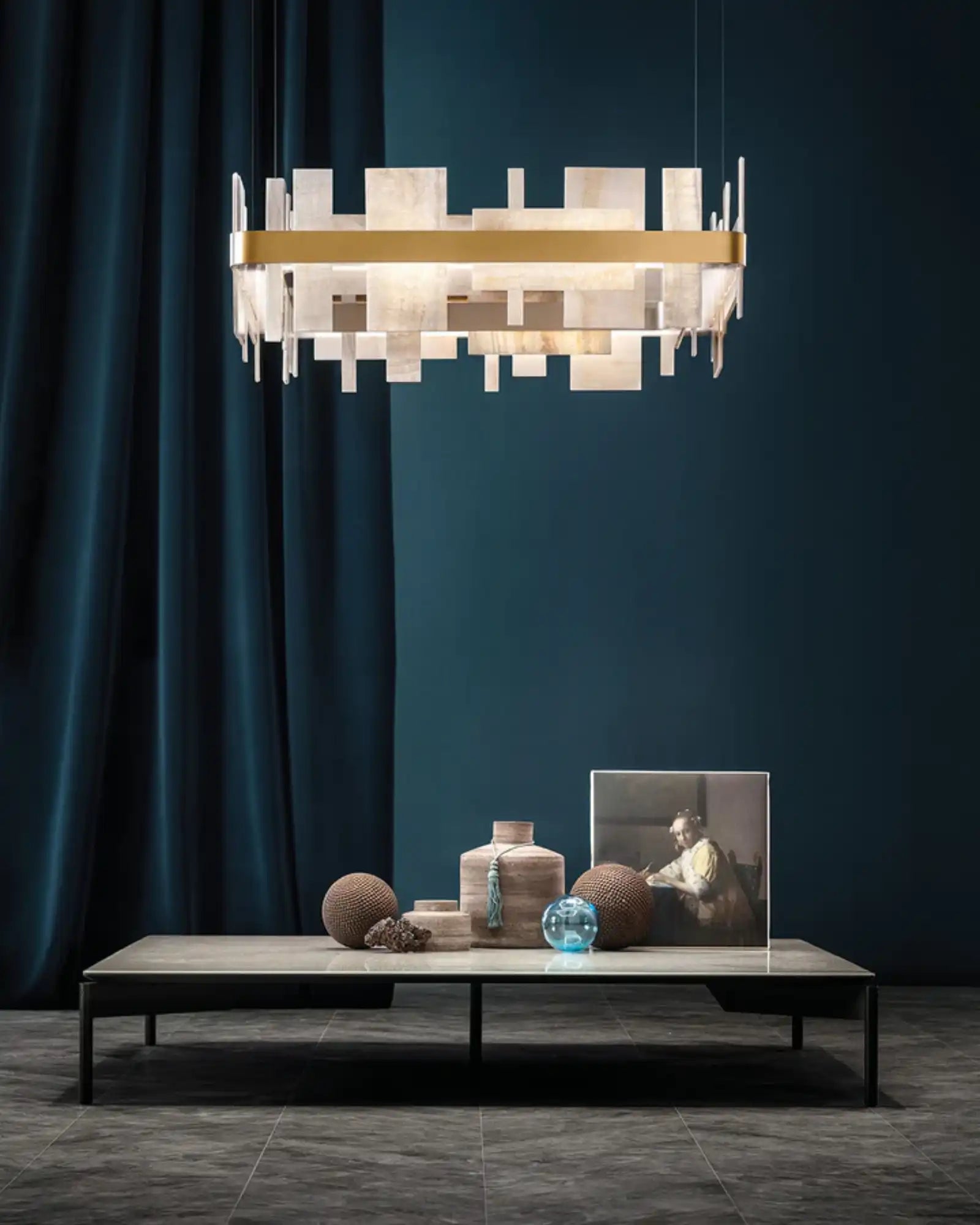 Honice Square Pendant Light by Masiero Lighting featured within a contemporary living room | Nook Collections