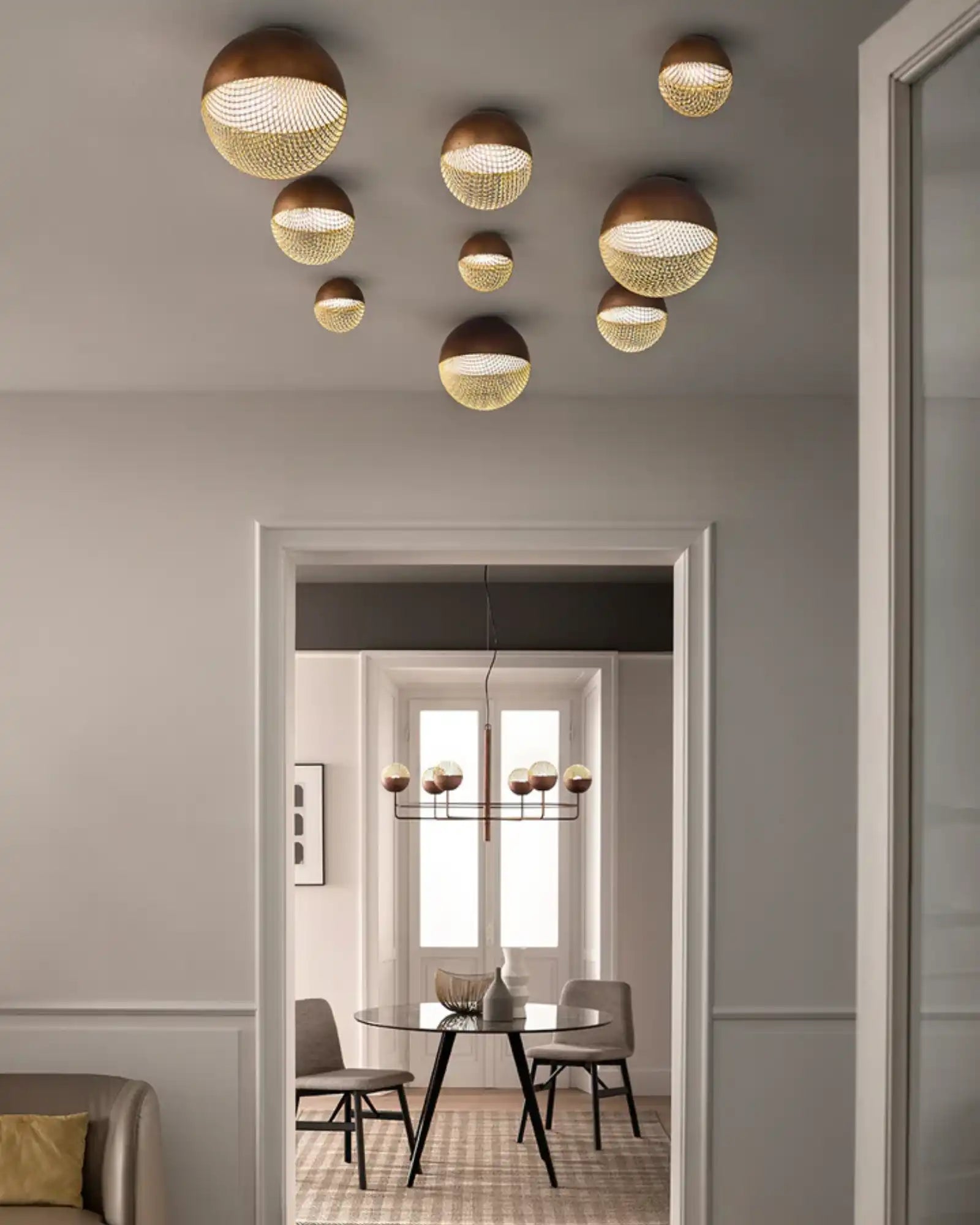 Iglu Ceiling Light by Masiero Lighting featured within a contemporary living room | Nook Collections