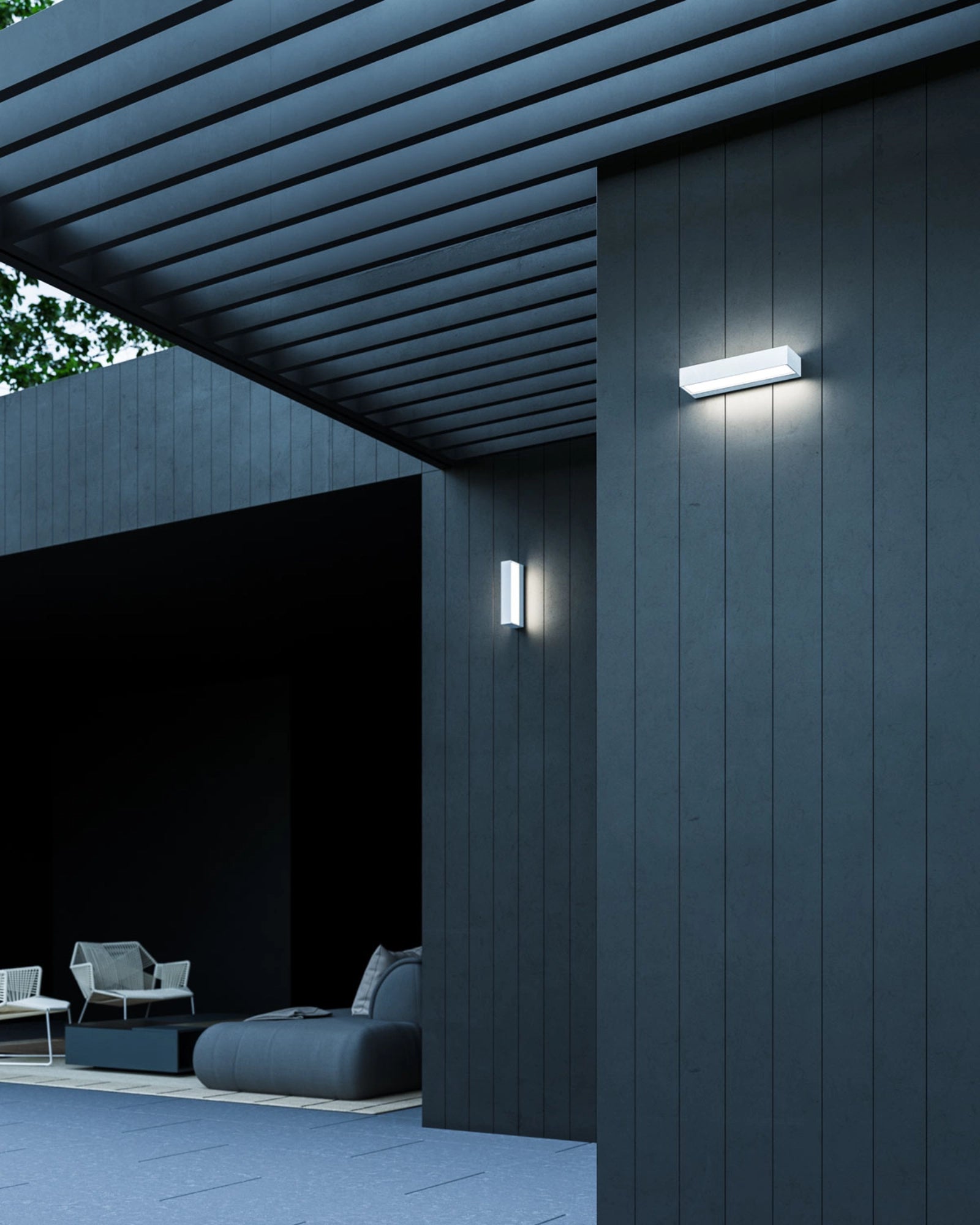 InOut Wall Light by Rotaliana featured in a contemporary patio | Nook Collections