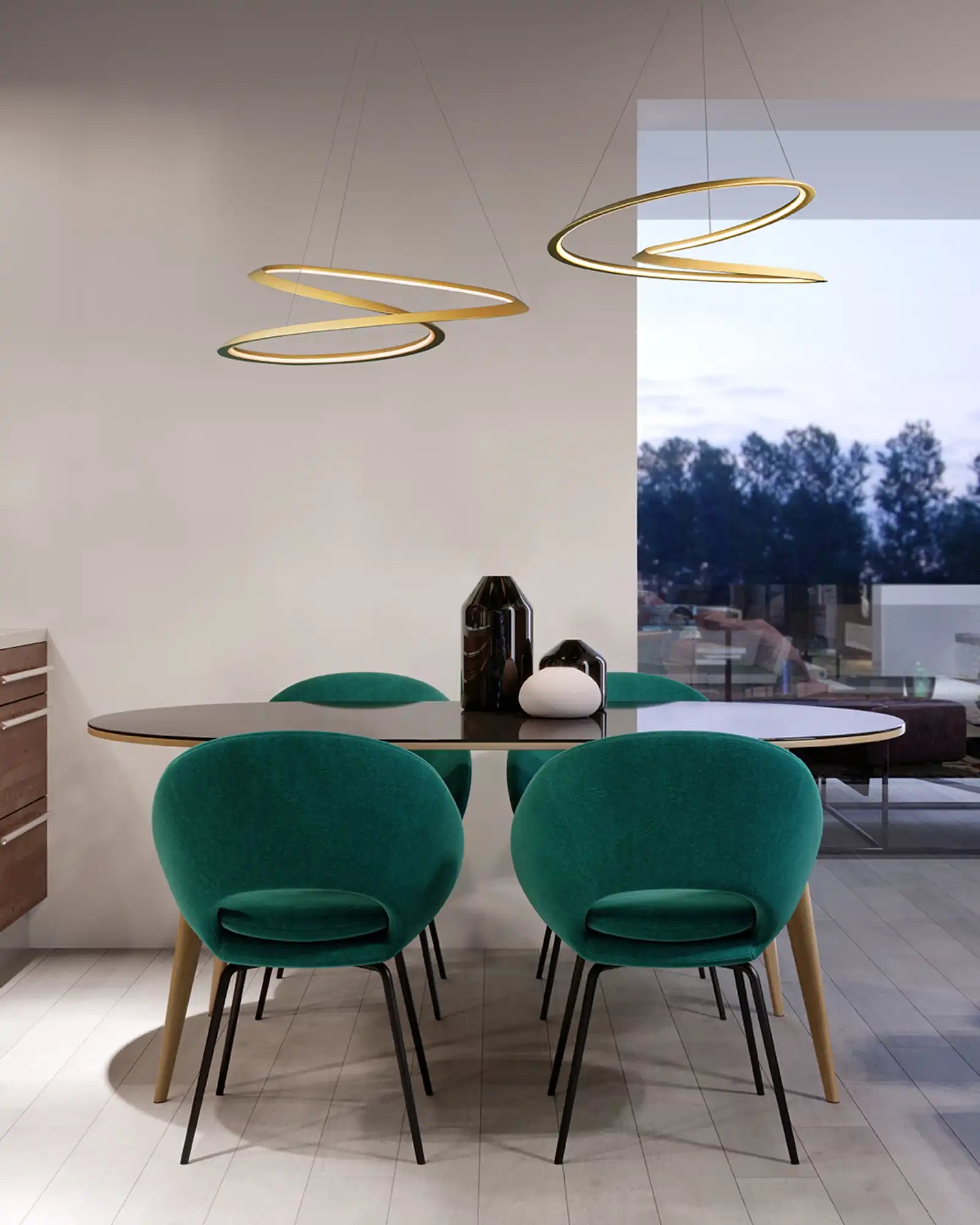 Kepler Petite Pendant Light by Nemo Lighting featured within a contemporary dining room | Nook Collections