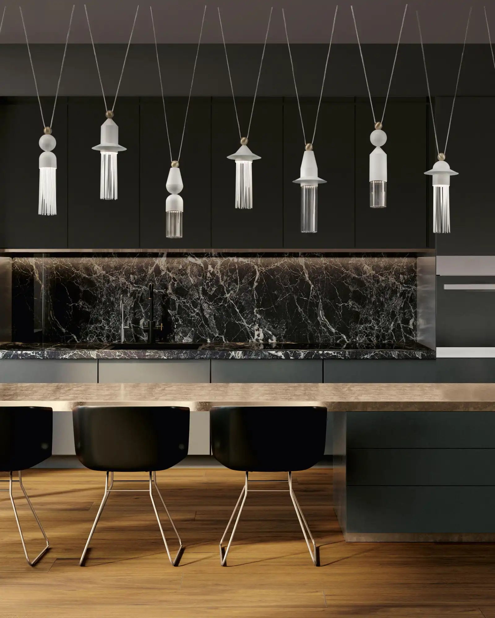 Nappe 10lt Linear Pendant Light by Masiero Lighting featured within a contemporary dining | Nook Collections