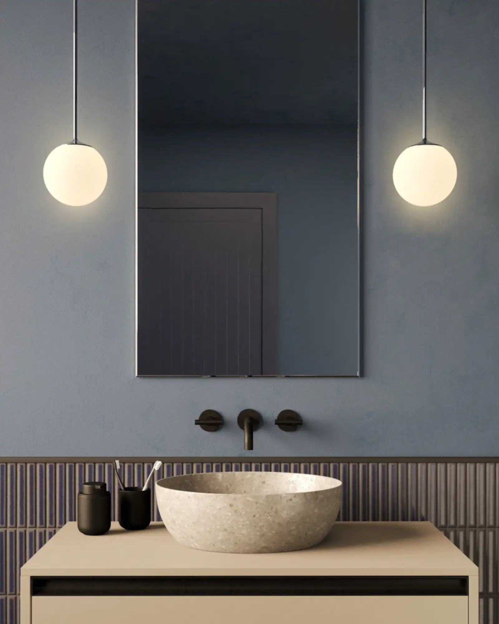 Nara Globe Glass Pendant Light by Astro Lighting featured within a contemporary bathroom | Nook Collections