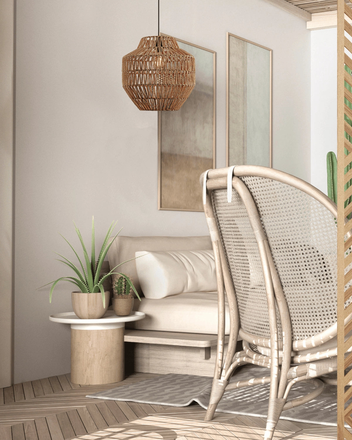 Natural Bamboo Pendant Light - Paper Rope Brown