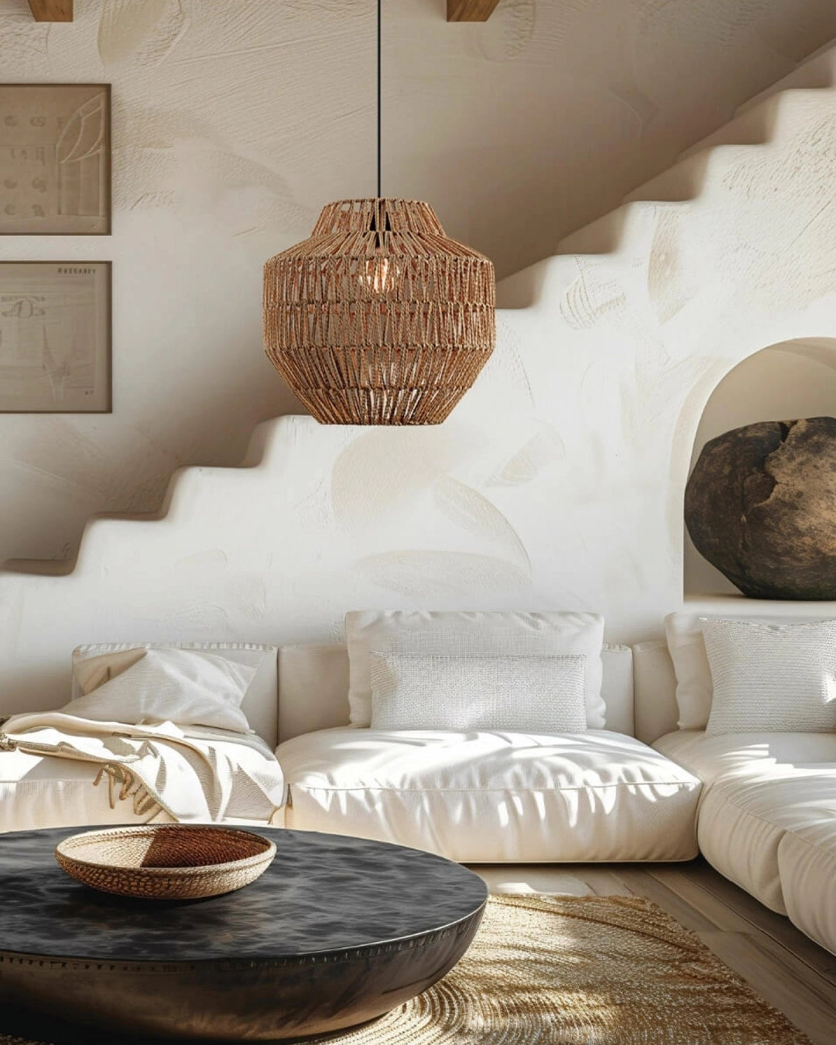 Natural Bamboo Pendant Light - Paper Rope Brown