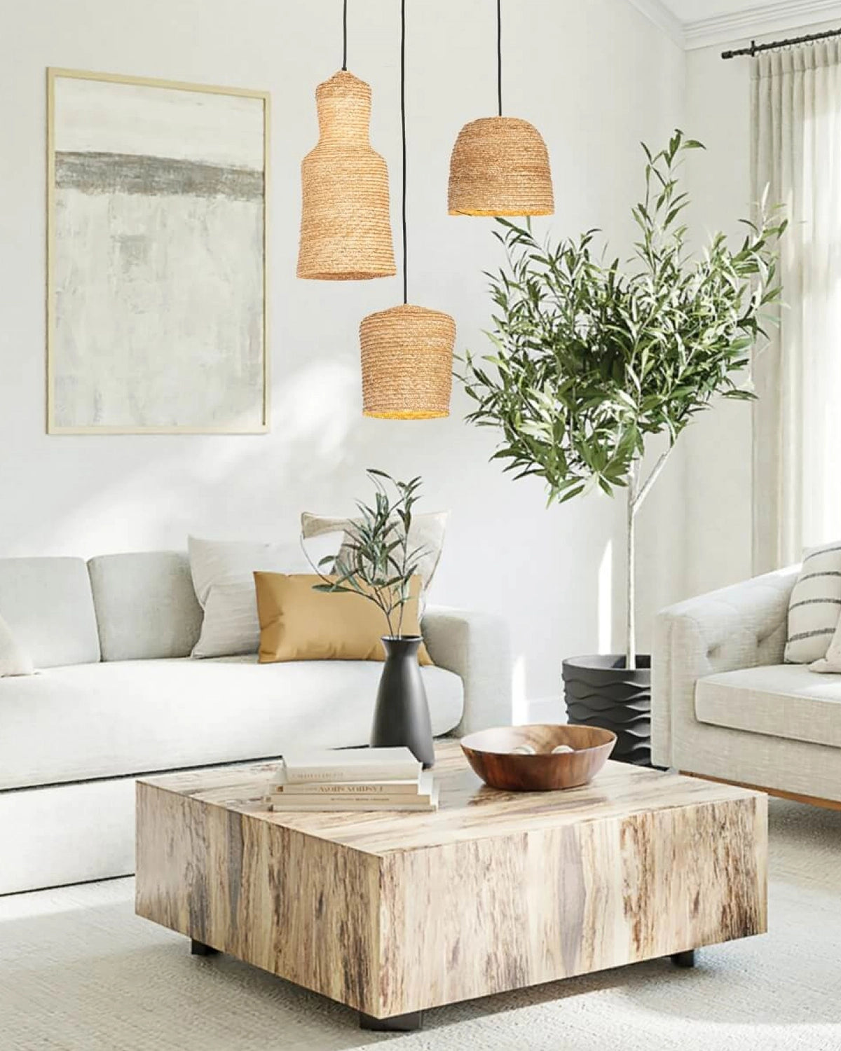 Natural Braided Wheat Pendant Light