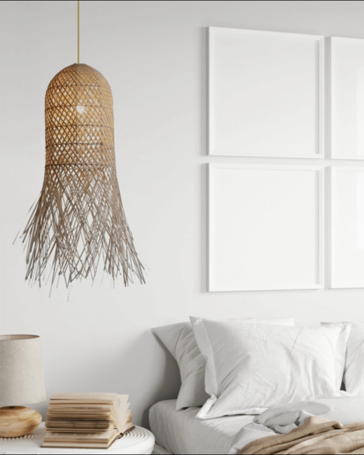 Natural Rattan Pendant Light - Fringed Dome