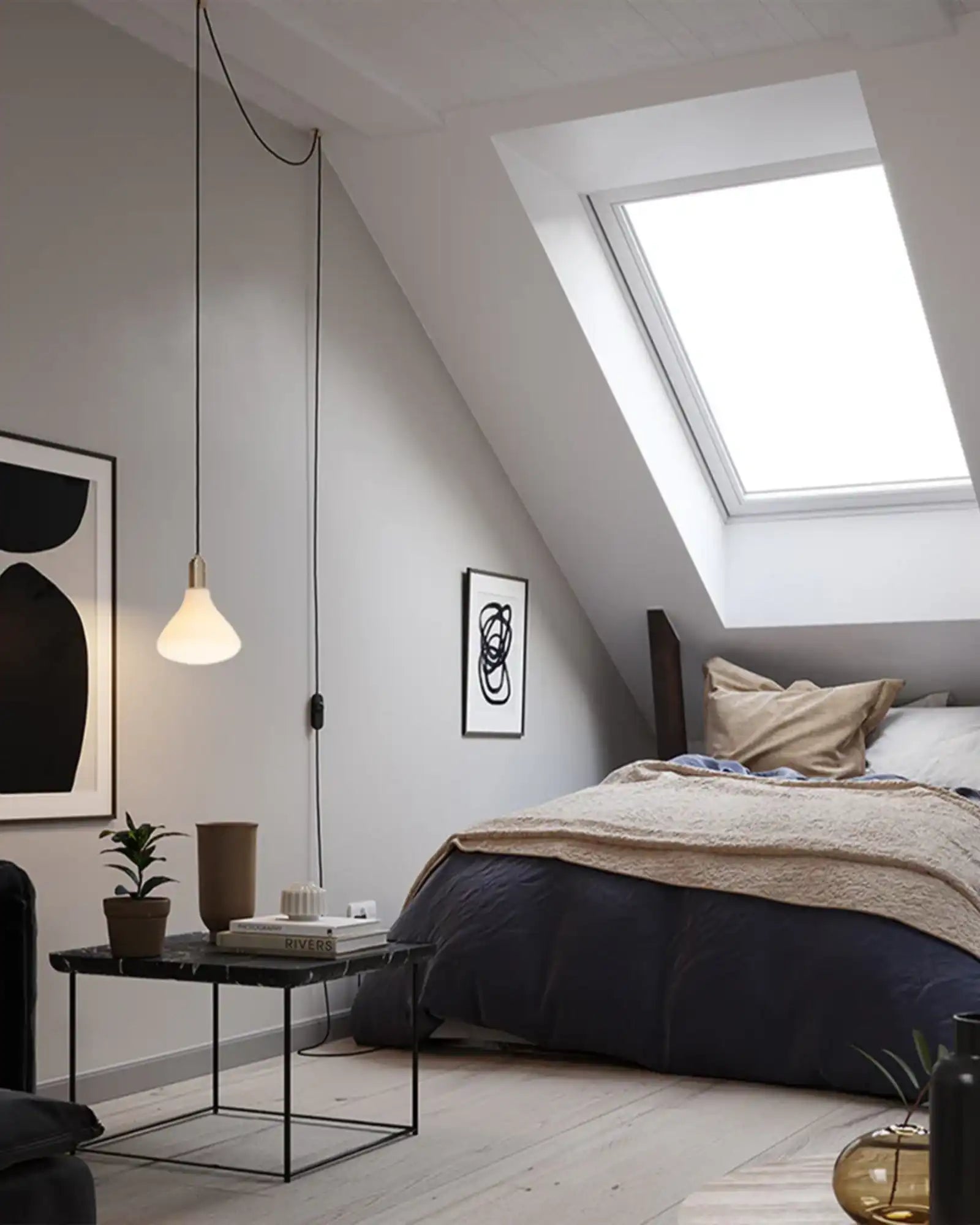 Noma Plug-in Pendant Light by Tala featured within a contemporary attic | Nook Collections