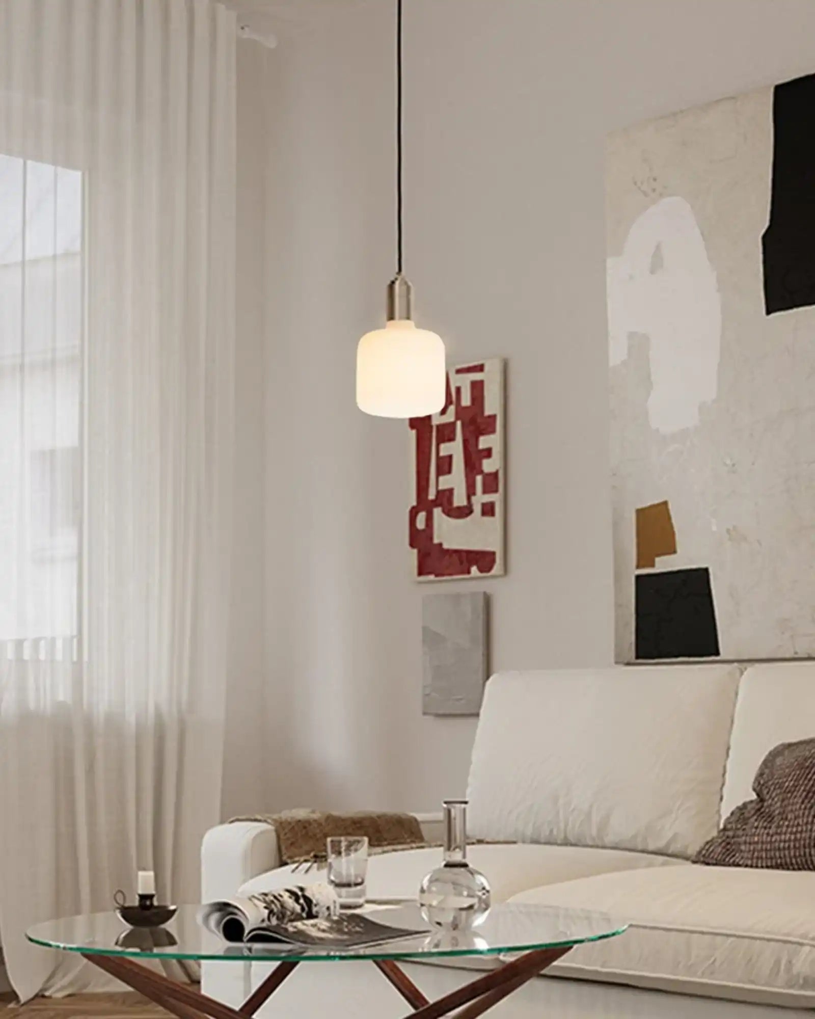 Oblo Plug-in Pendant Light by Tala featured within a contemporary living room | Nook Collections