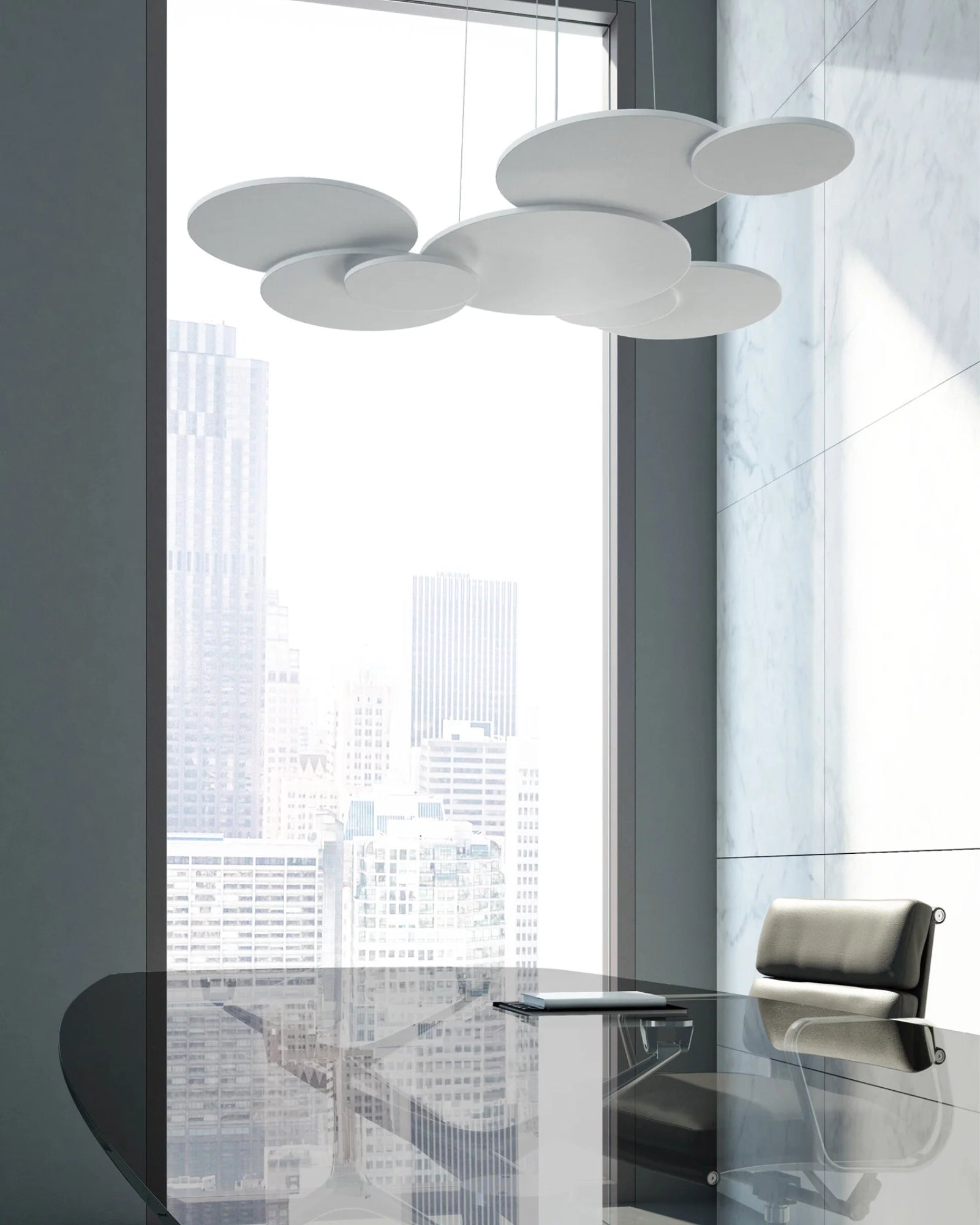 Overlap Pendant Light by Rotaliana featured in a modern contemporary office | Nook Collections