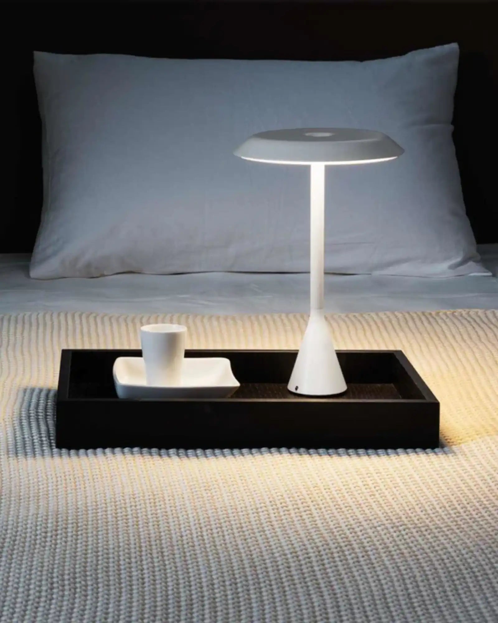 Panama Mini Table Lamp by Nemo Lighting featured in a modern contemporary bedroom | Nook Collections