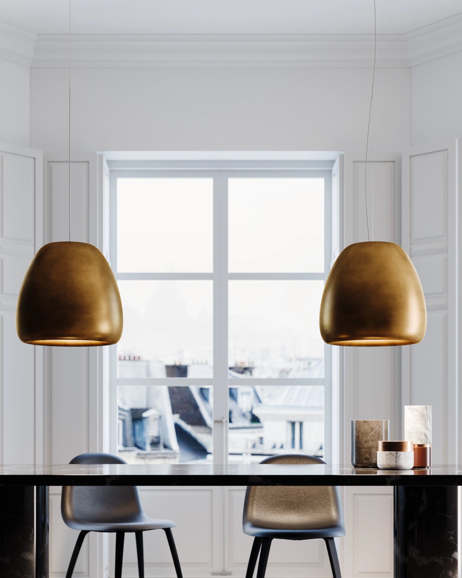 Pomi Pendant Light by Rotaliana featured in a modern contemporary dining room | Nook Collections