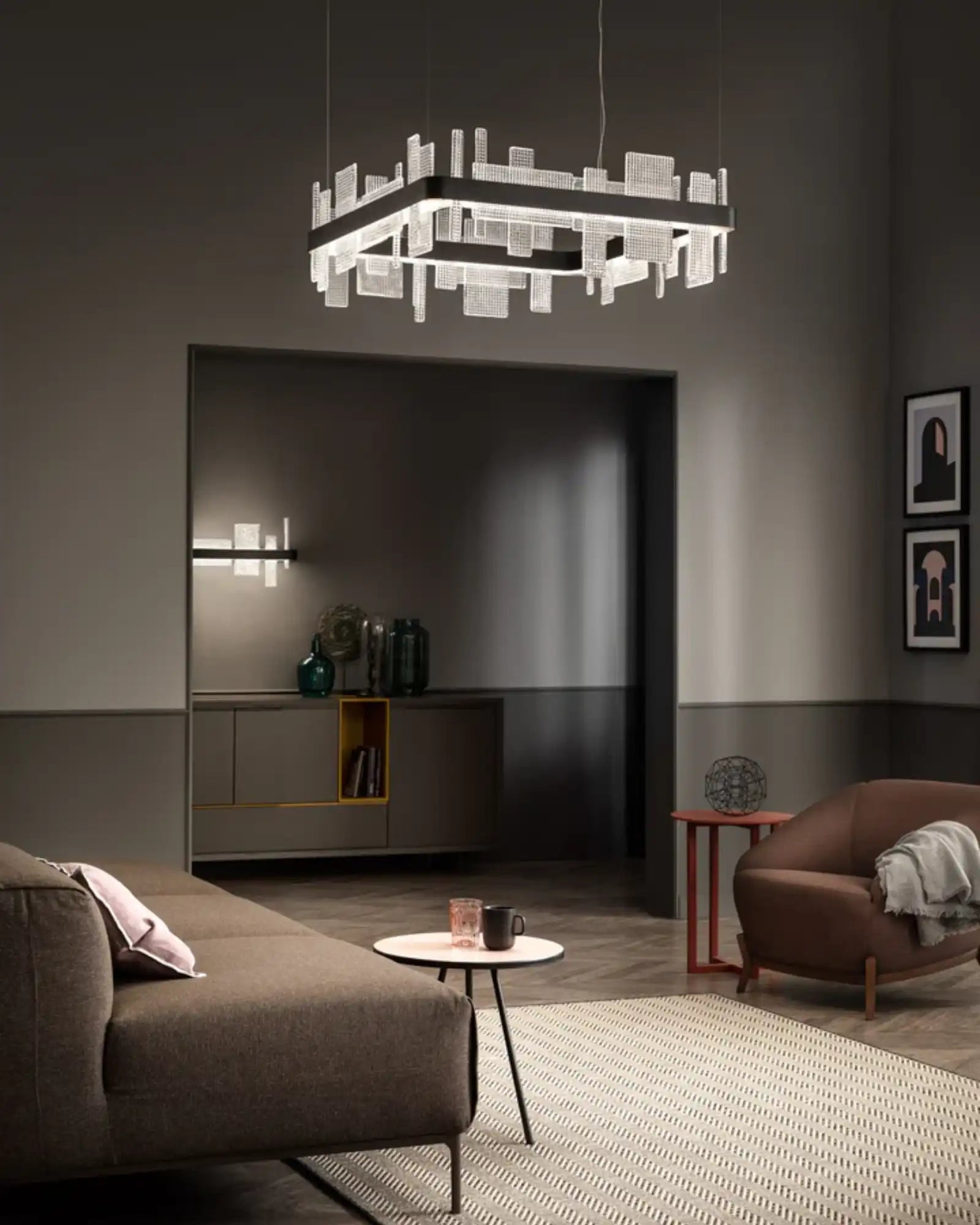 Ribbon Square Pendant by Masiero Lighting featured within a modern living room | Nook Collections