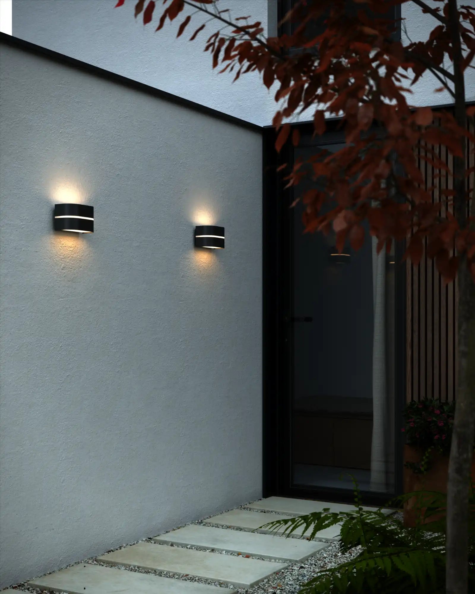 Sibelis Wall Light by Nordlux Lighting featured in a courtyard | Nook Collections