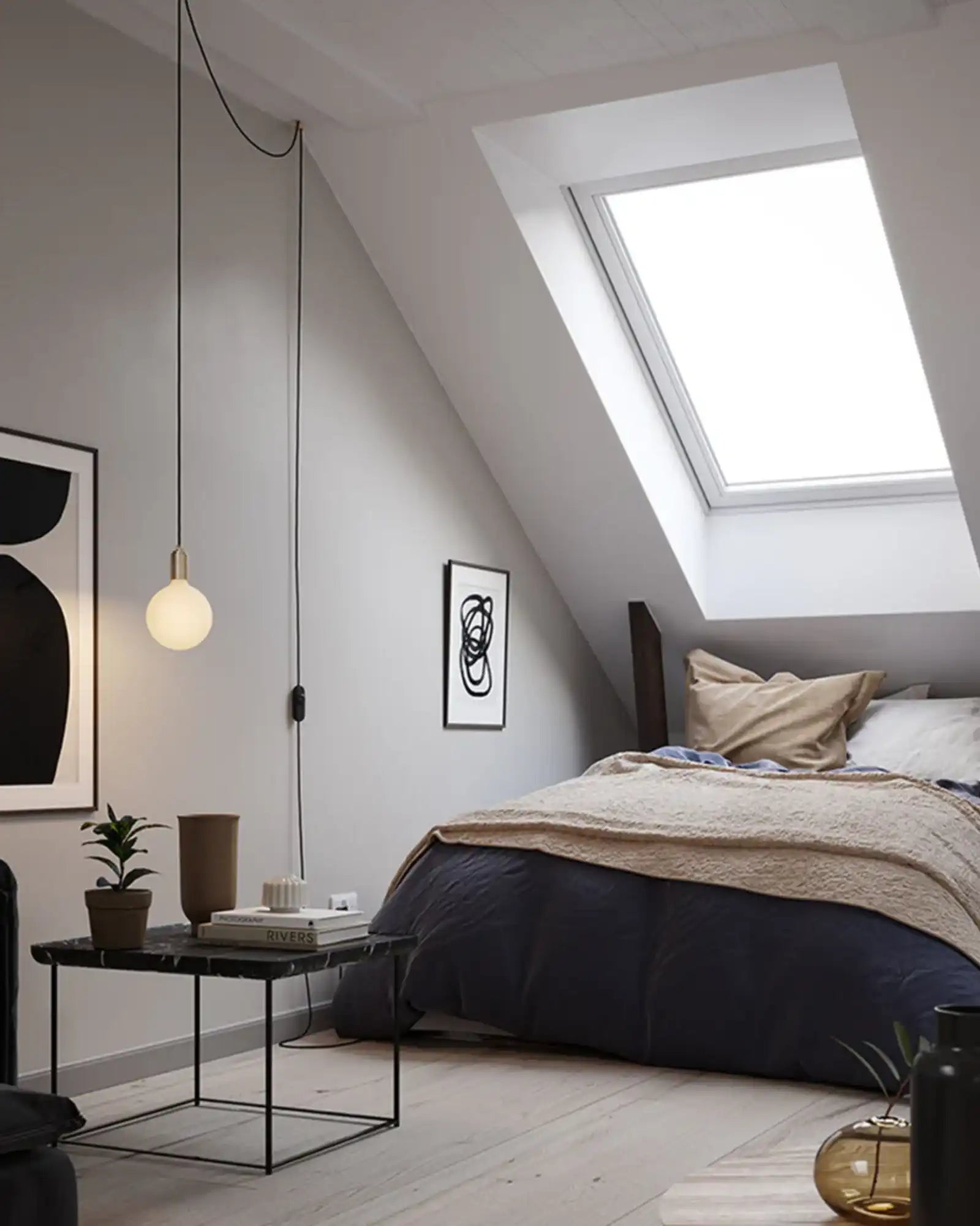 Sphere Plug-in Pendant Light by Tala featured within a contemporary bedroom | Nook Collections