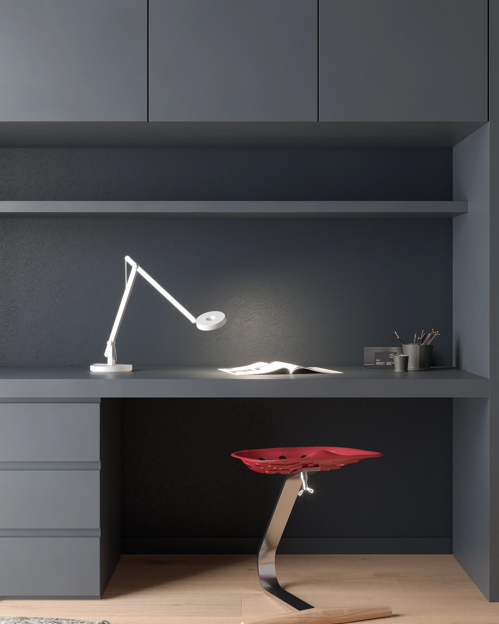 String Mini T1 Table Lamp by Rotaliana featured in a modern contemporary study room | Nook Collections