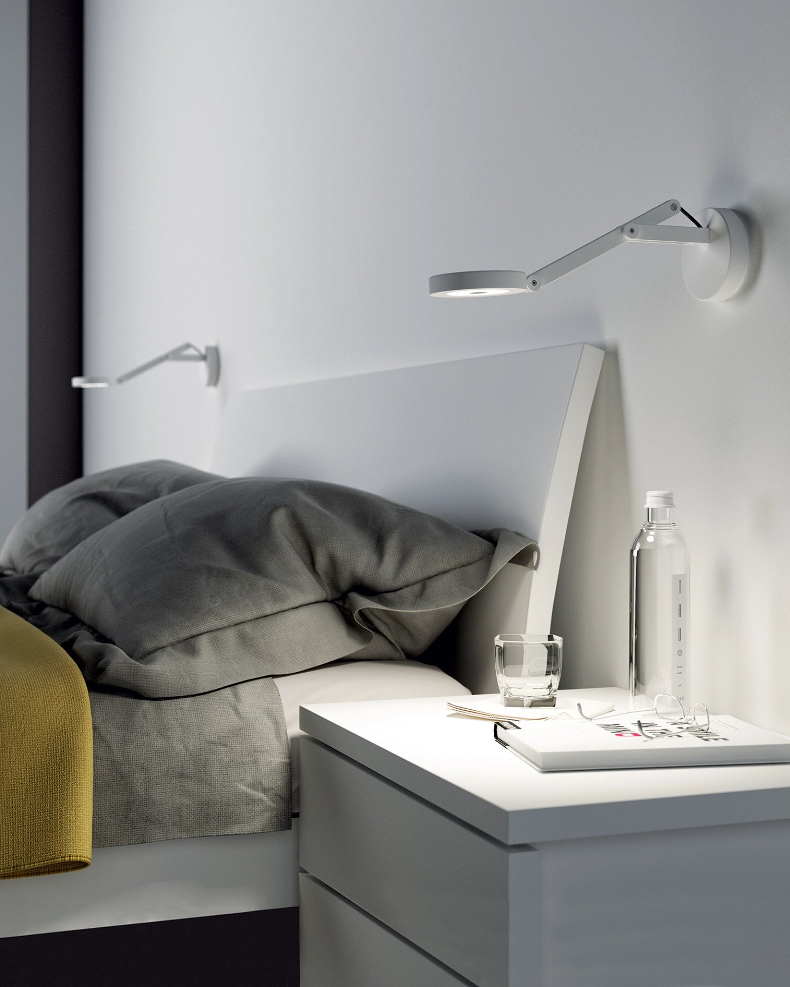 String W0 Wall Light by Rotaliana featured in a modern contemporary bedroom | Nook Collections