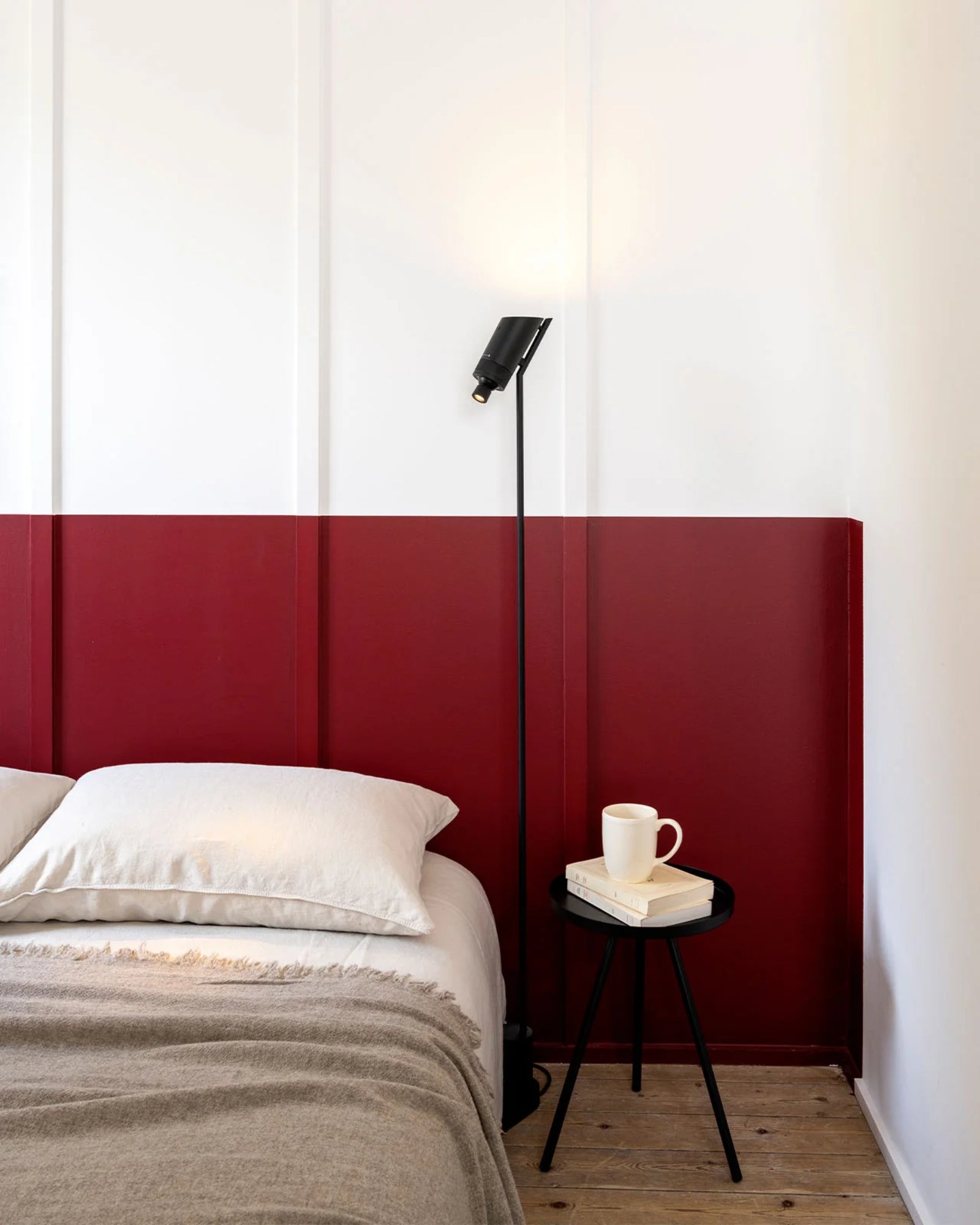 Vision Floor Lamp by DCW Interiors featured in a modern contemporary bedroom | Nook Collections