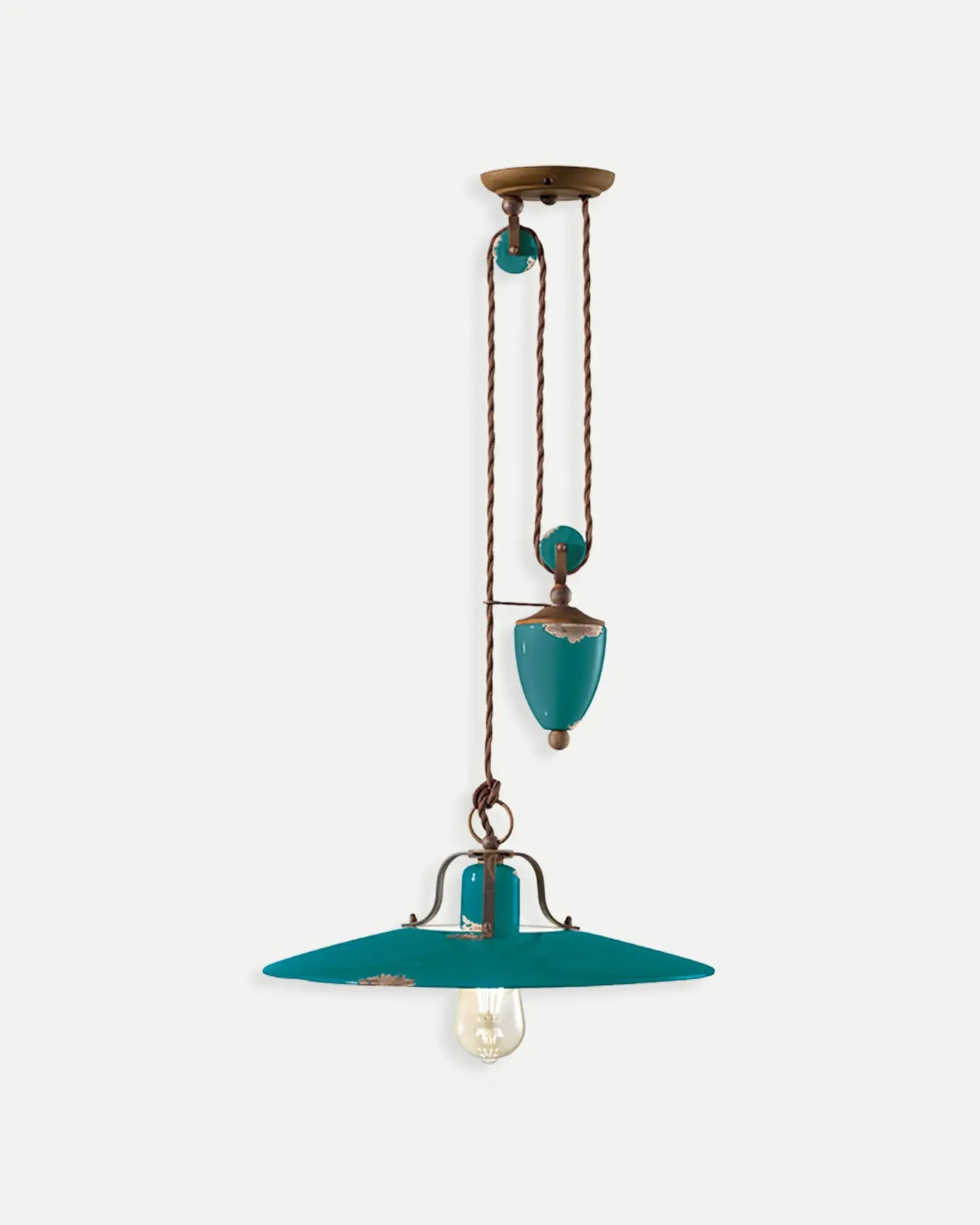 Country Counterweight Pendant Light in Vintage Green by Ferroluce at Nook Collections