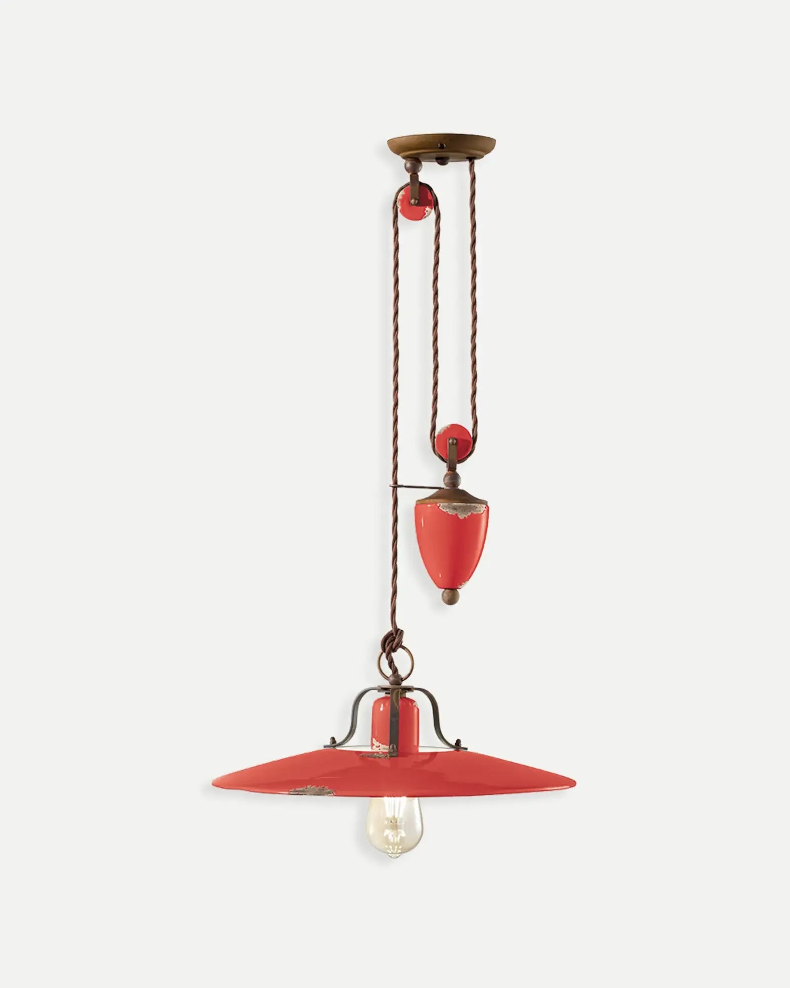 Country Counterweight Pendant Light in Vintage Red by Ferroluce at Nook Collections