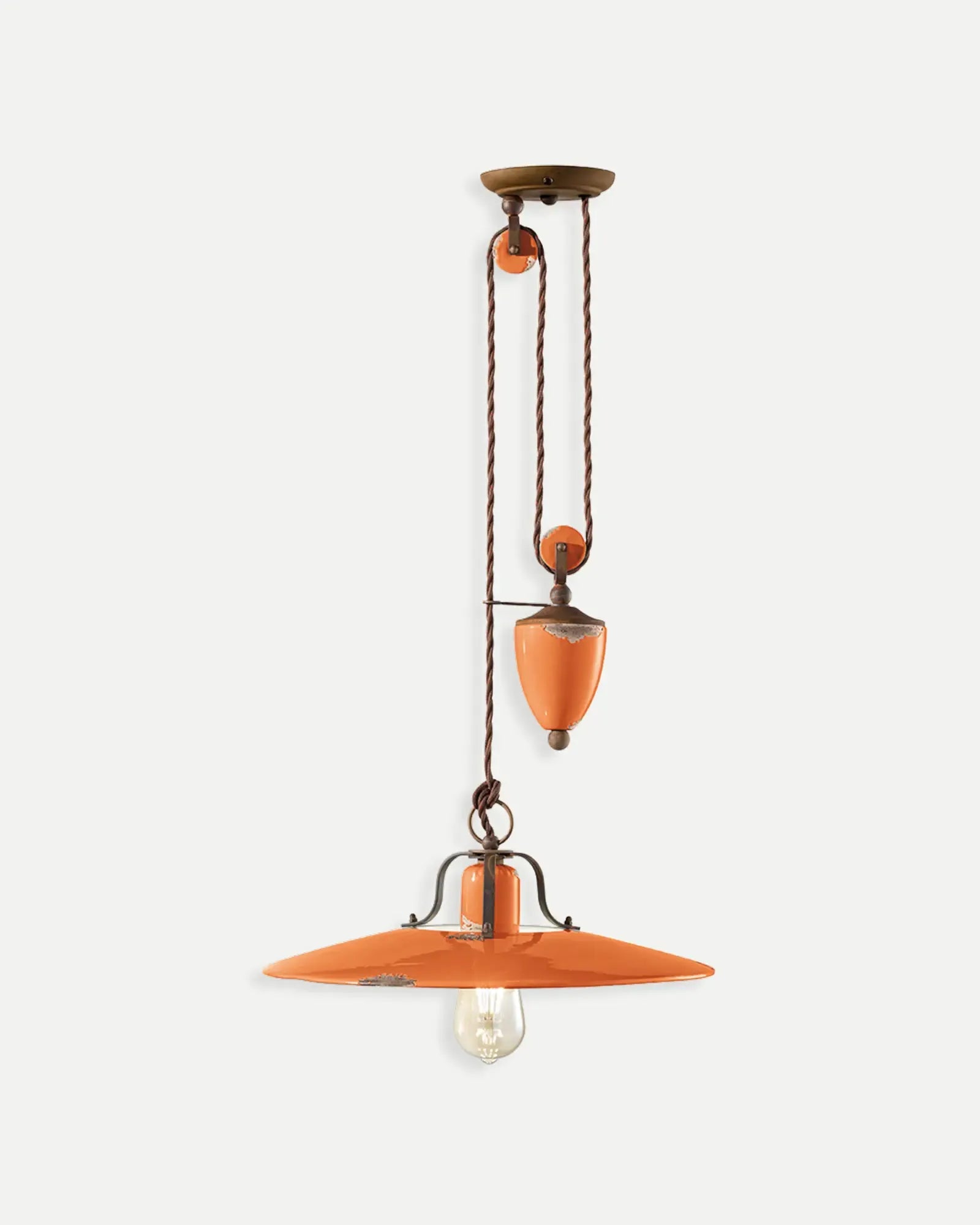 Country Counterweight Pendant Light in Vintage Orange by Ferroluce at Nook Collections