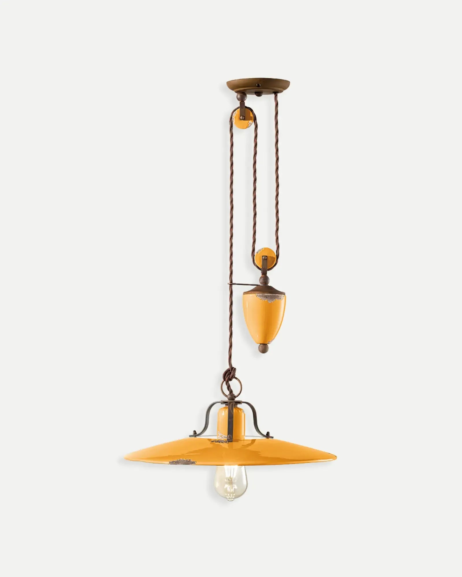 Country Counterweight Pendant Light in Vintage Yellow by Ferroluce at Nook Collections