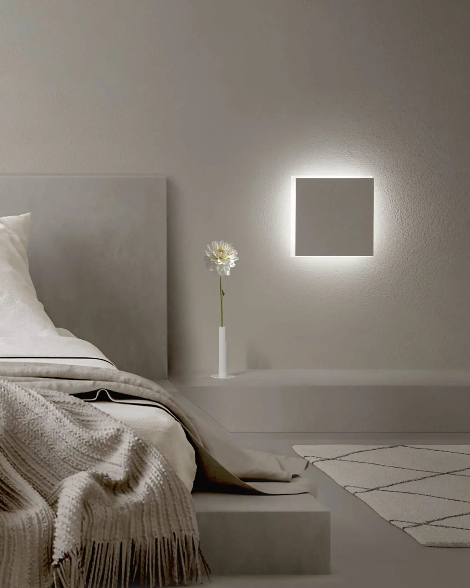 Aldecimo made in Italy square flat wall light in a bedroom