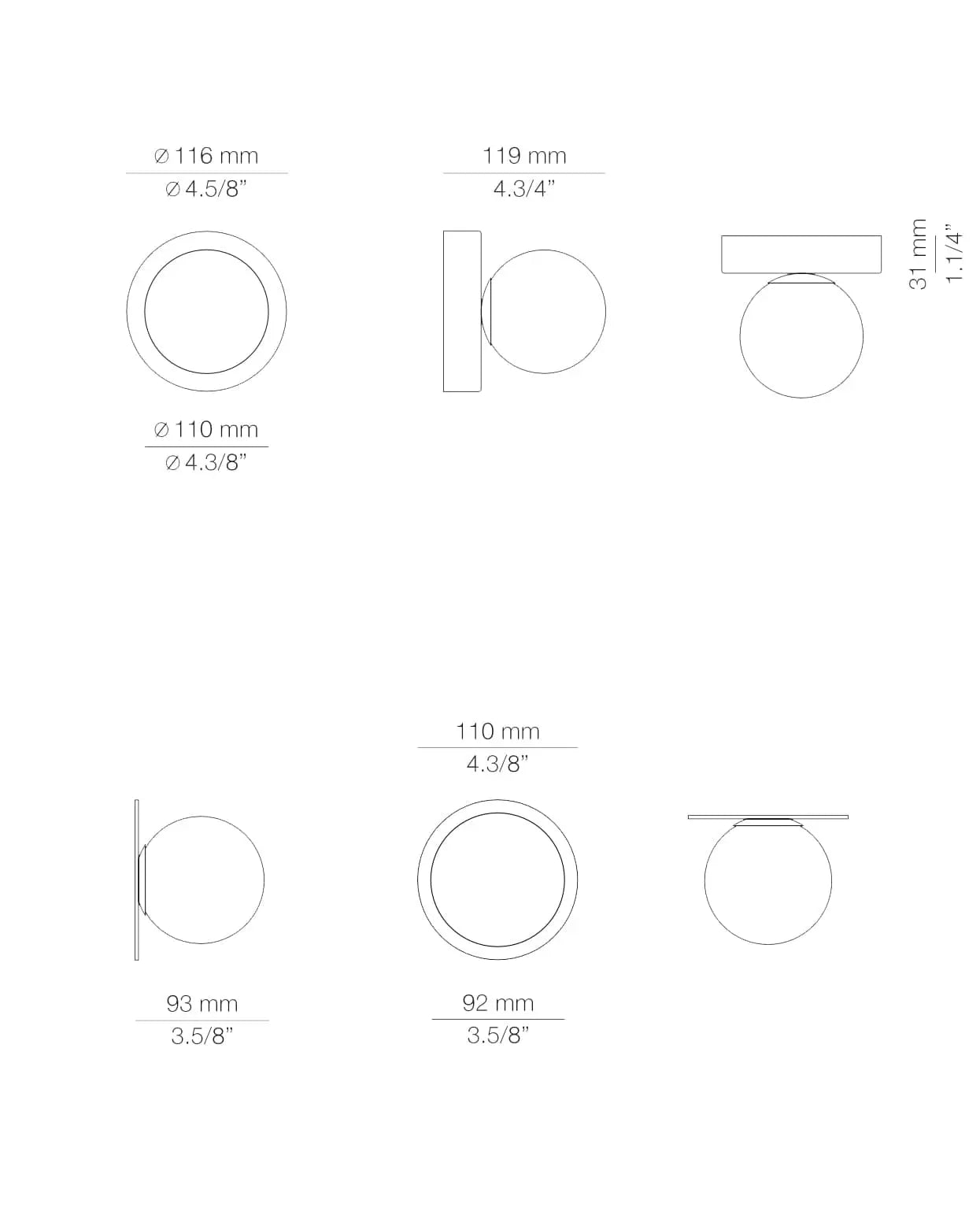 Alfi orb opal and metal wall light sizes