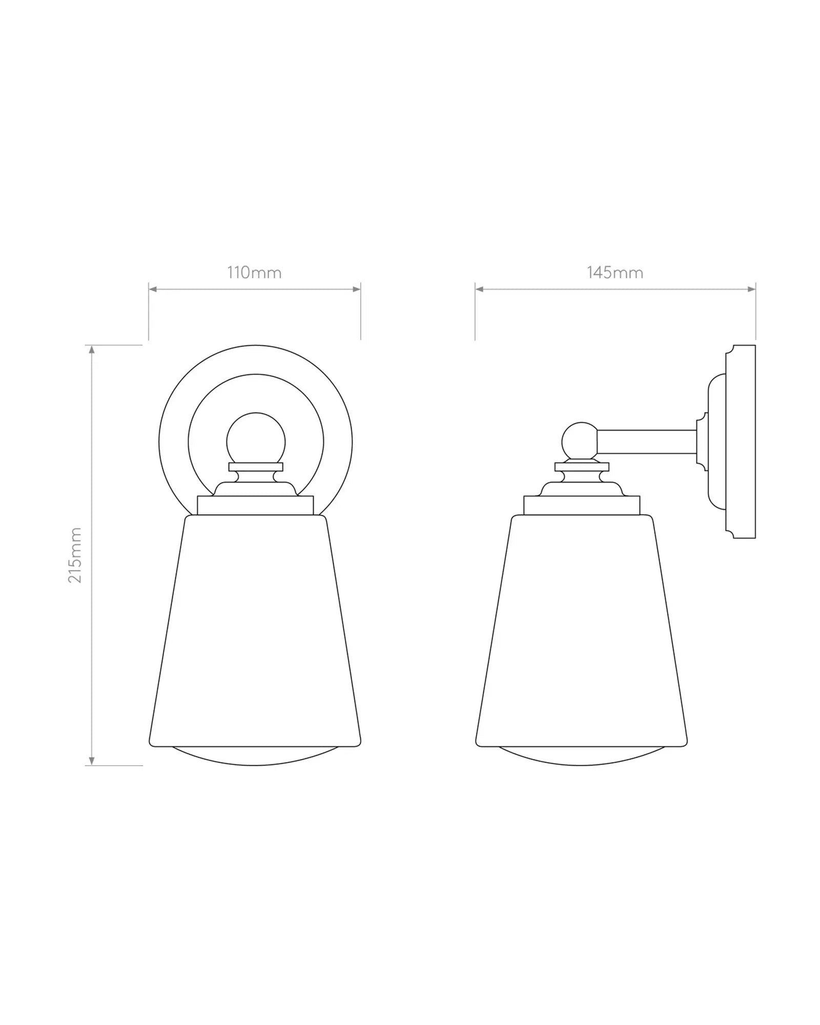 Anton frosted glass and metal bathroom wall light sizes