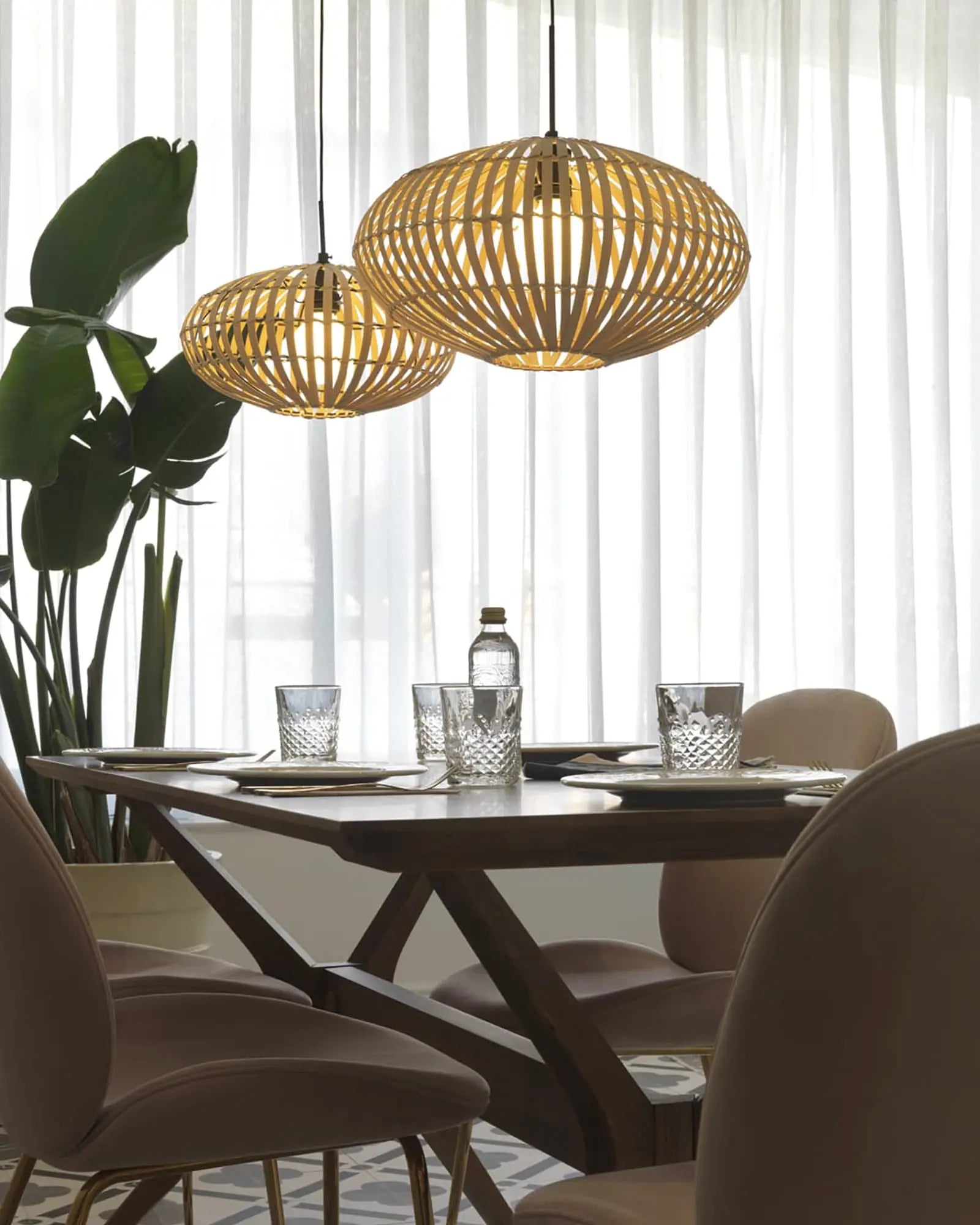 Anya contemporary organic pendant light cluster over a dining table