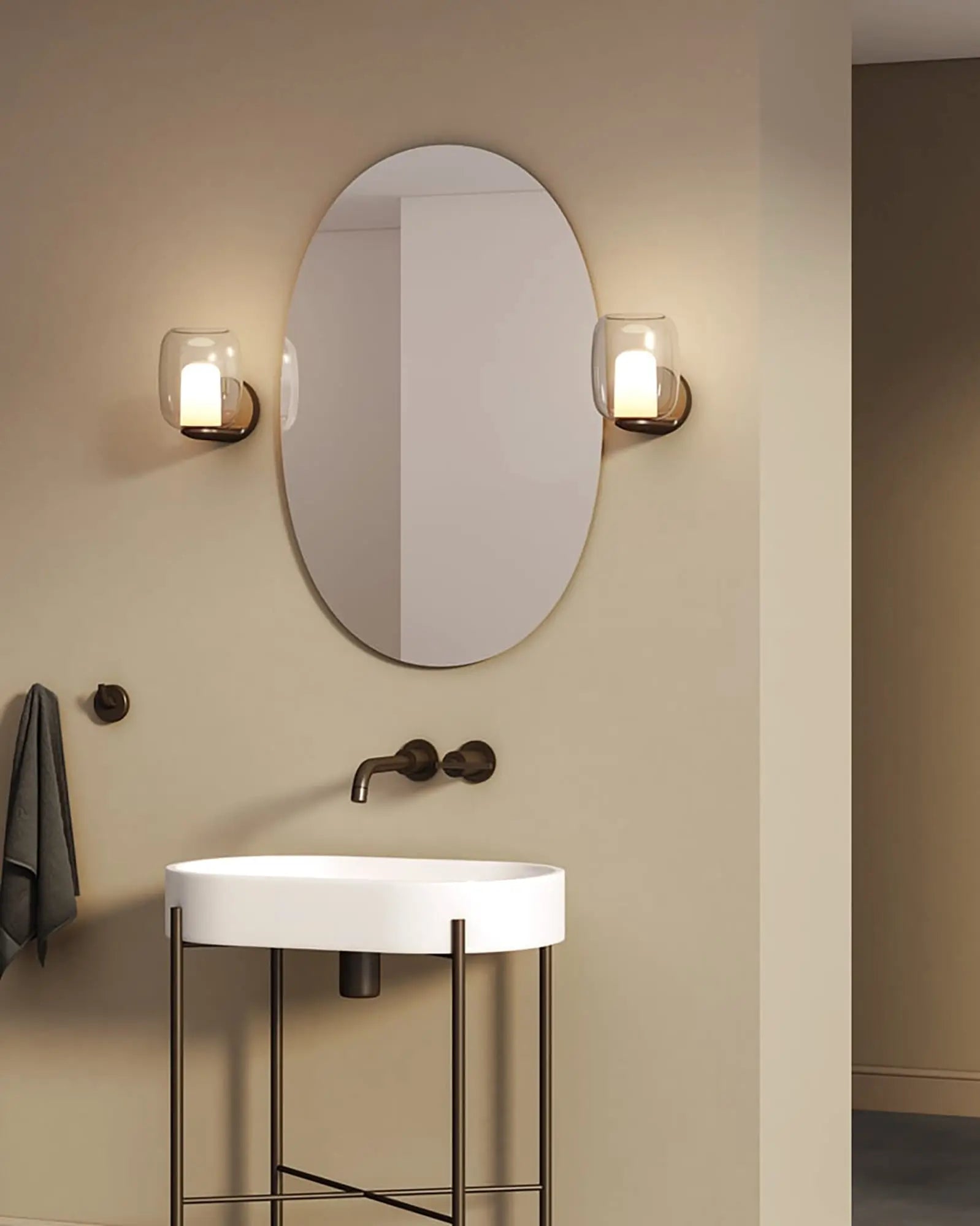 Aquina contemporary bathroom wall light on mirror sides