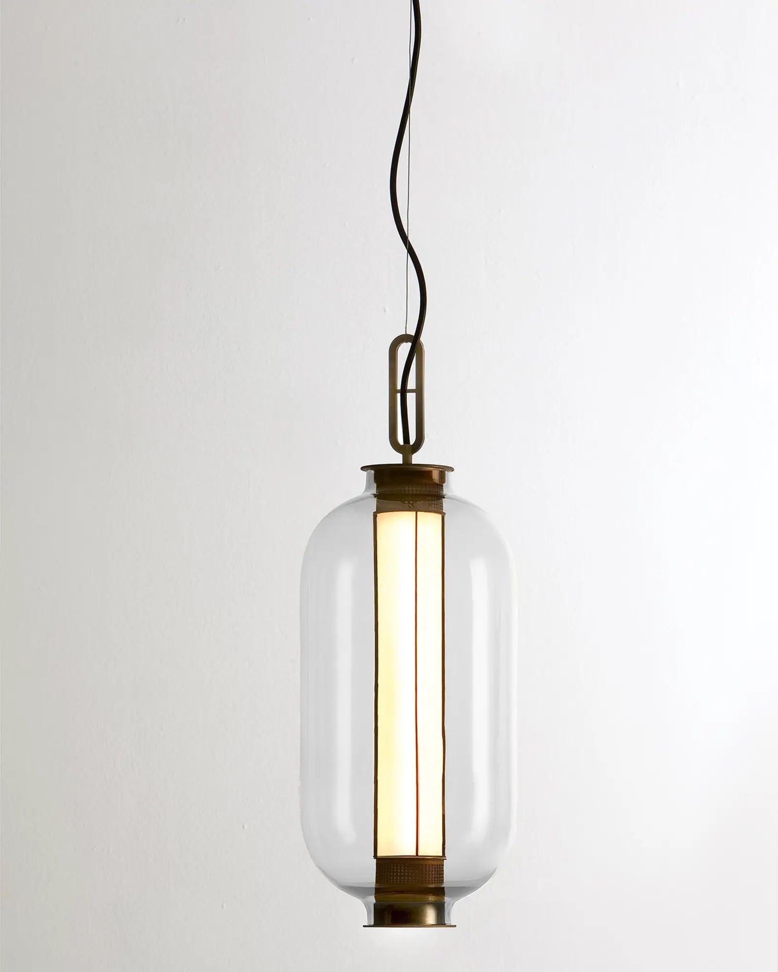 Bai Ba Ba tall bronze and blown glass Chinese lantern style pendant light transparent glass