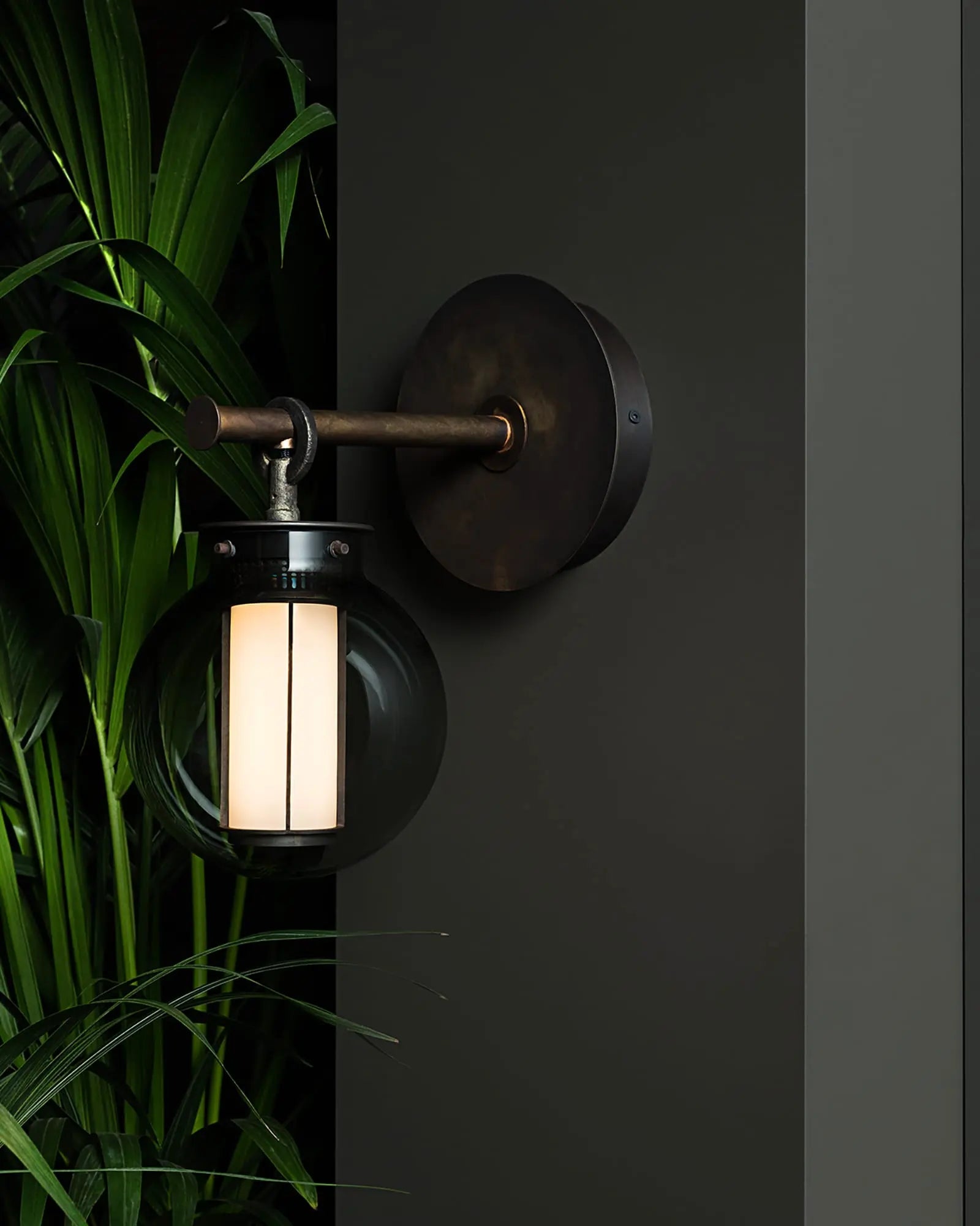 Bai Di Di chinese lantern inspire wall light grey glass diffuser detail