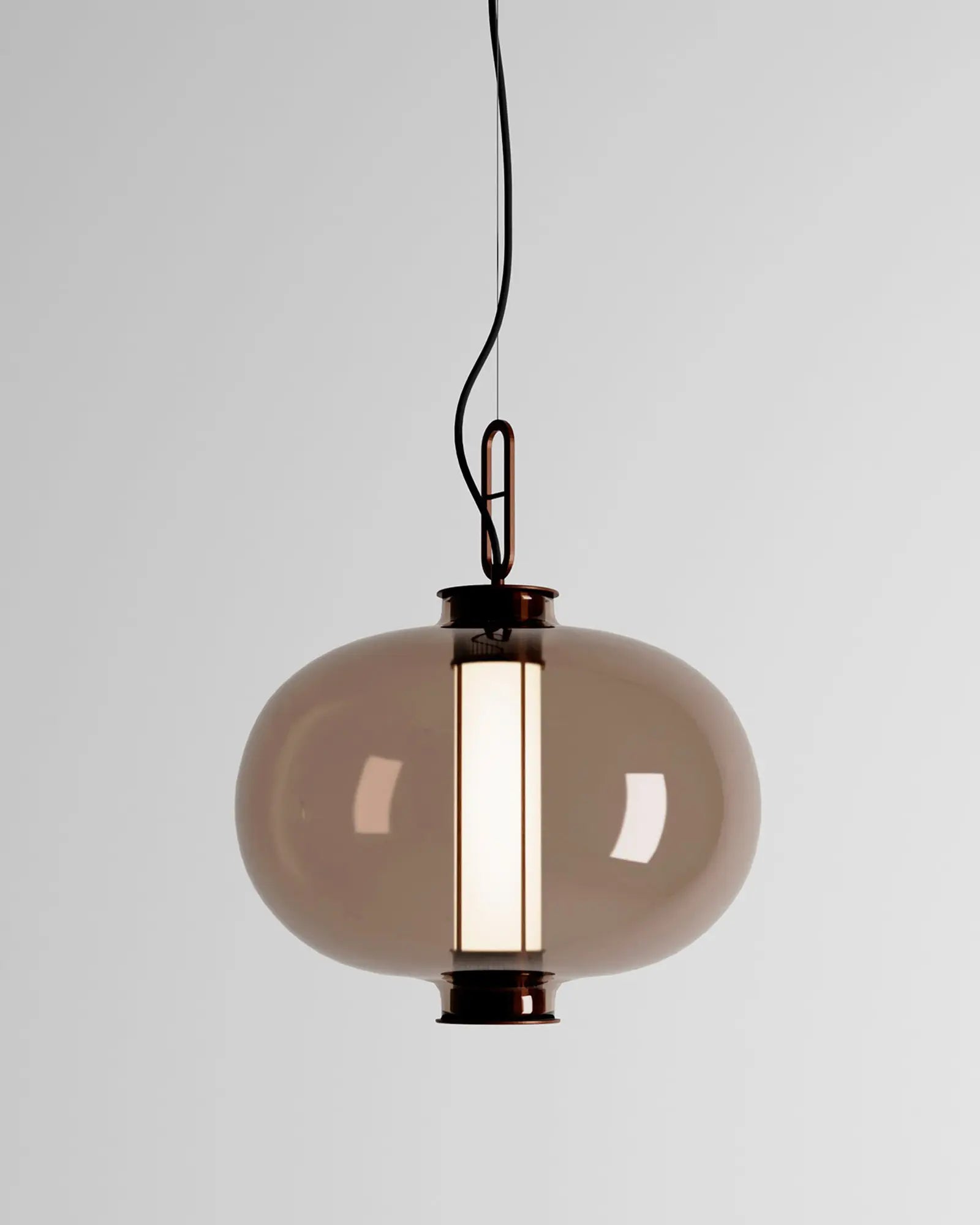 Bai Ma Ma Chinese inspired large lantern style pendant light amber glass