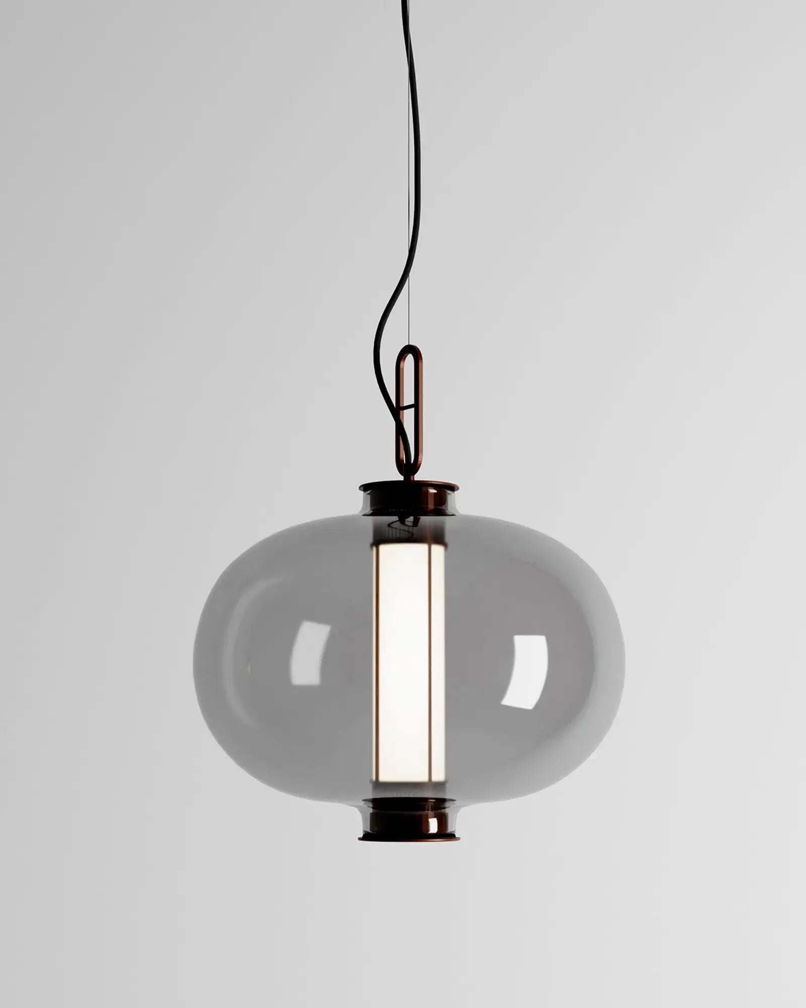 Bai Ma Ma Chinese inspired large lantern style pendant light grey glass