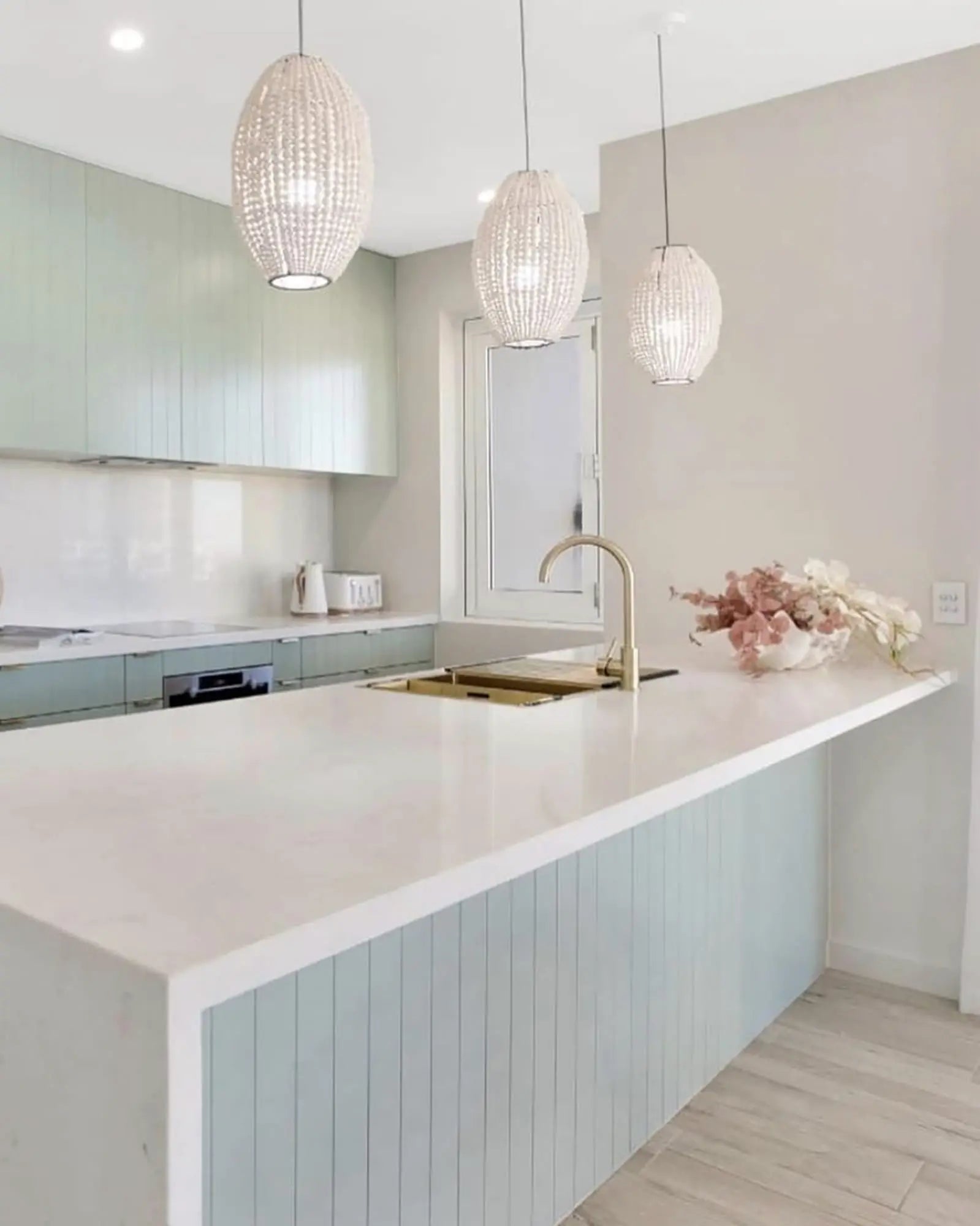 Barrel Pendant Light cluster above kitchen