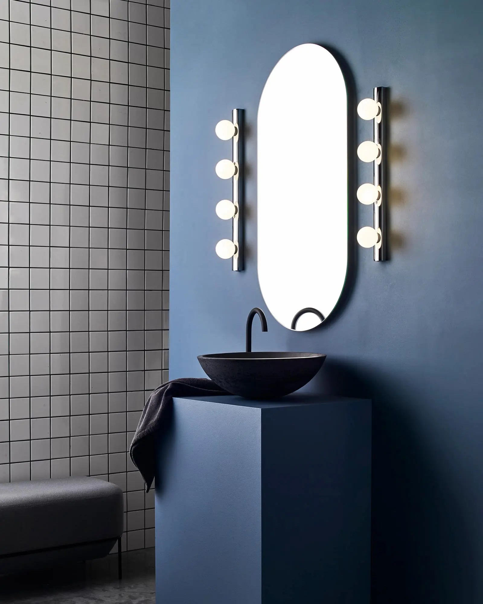 cabaret 4 lights classic bathroom orb opal glass shades on a backplate on the mirror side