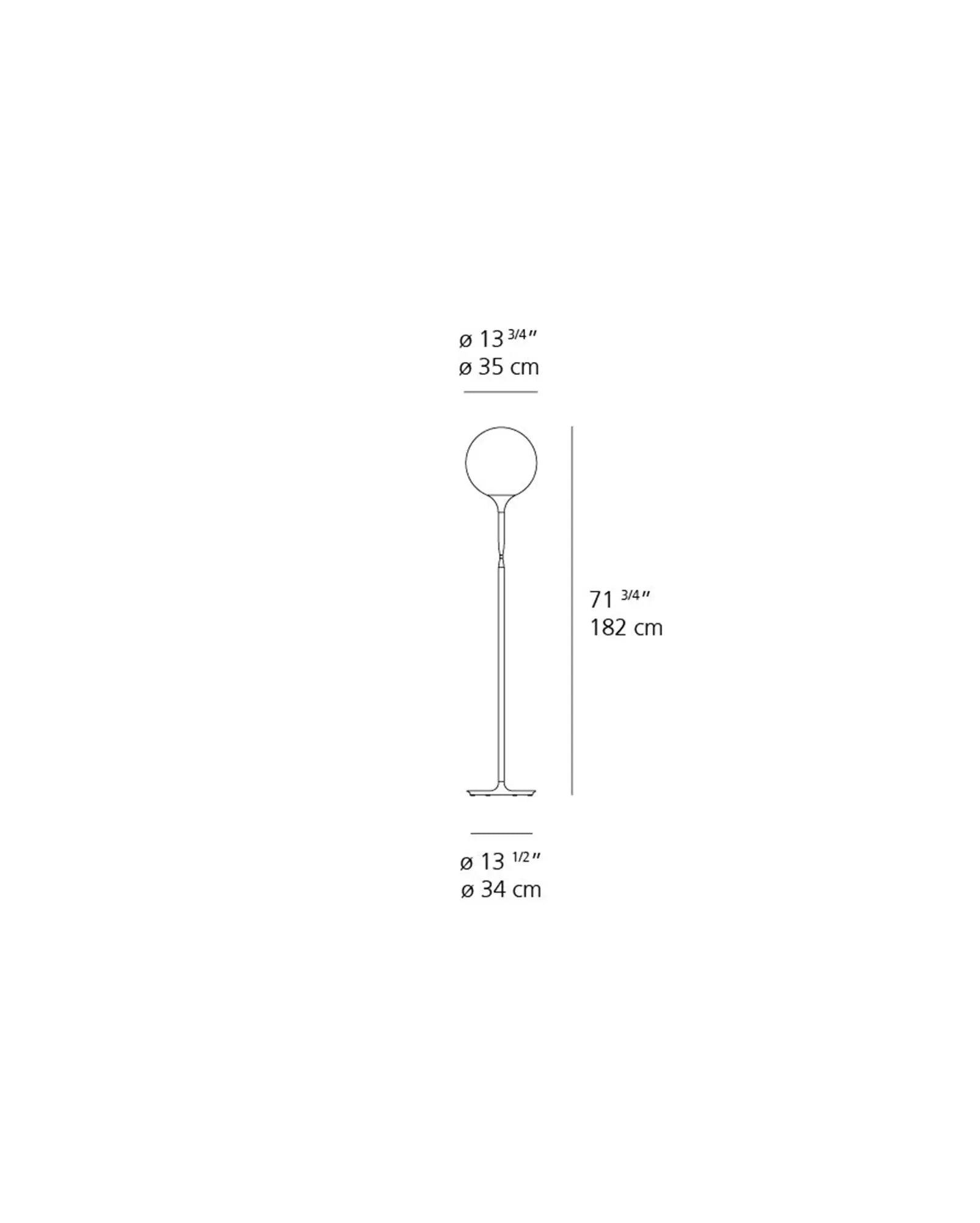 Castore iconic italian floor lamp thin stem and orb shade sizes