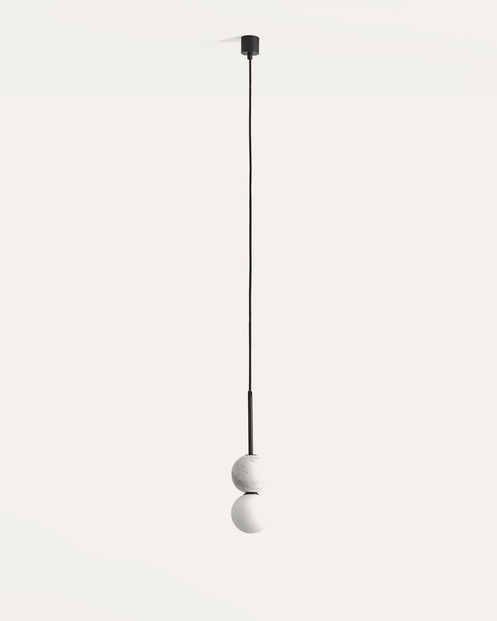 Dalt single pendant light white marble and opal glass double sphere 