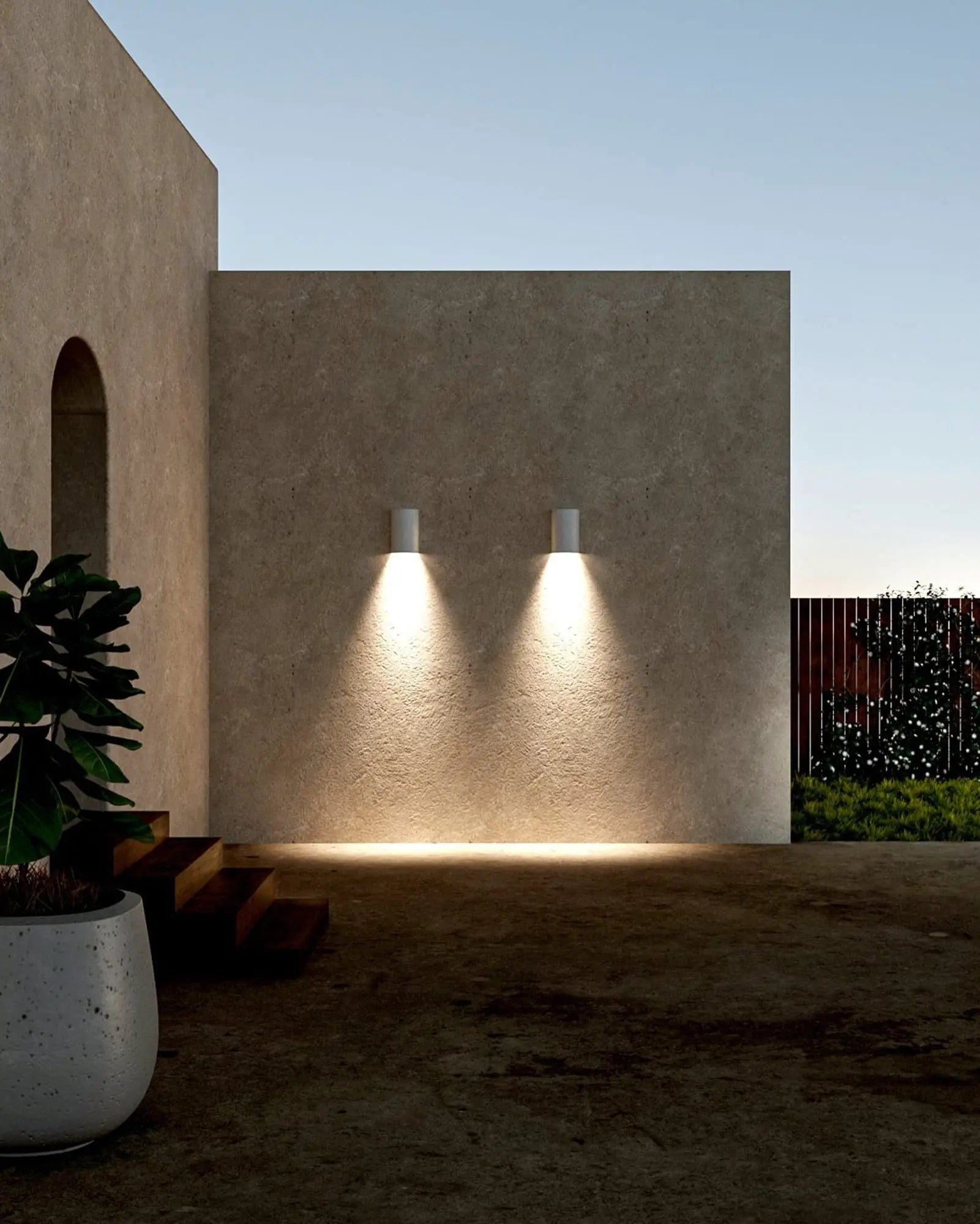 Dawn Ceramic outdoor wall light cluster on rendered exterior wall