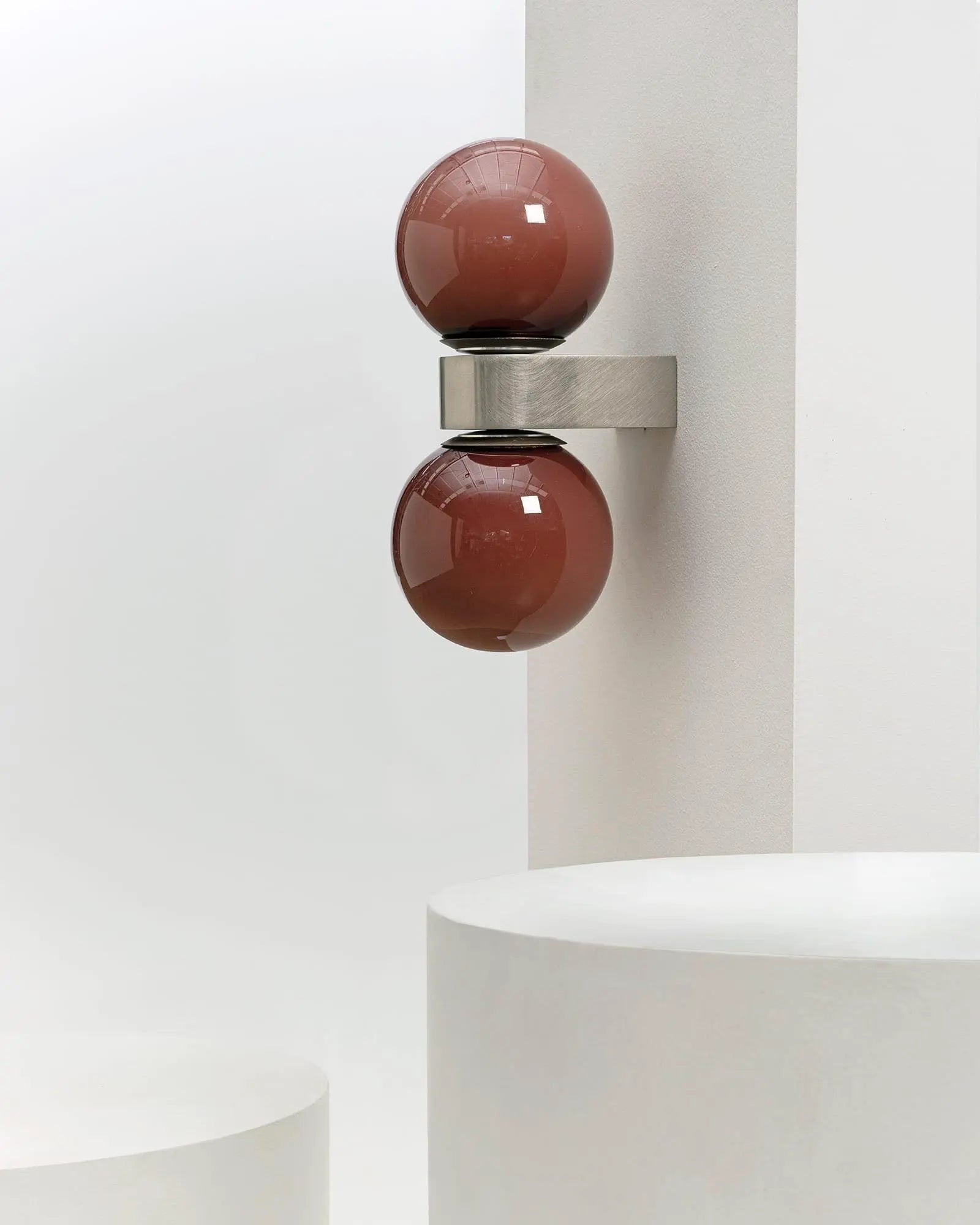 Due double orb blown glass contemporary wall light