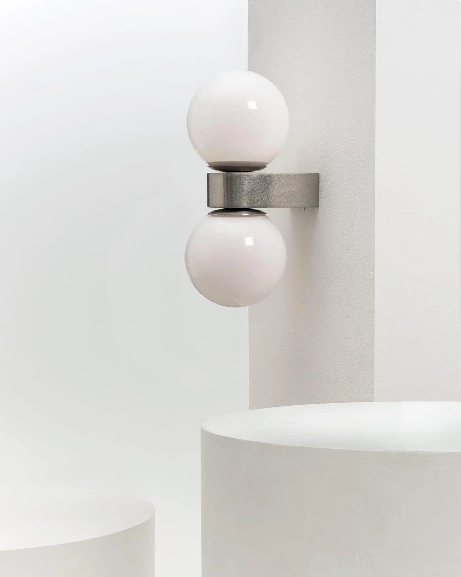 Due double orb blown glass contemporary wall light