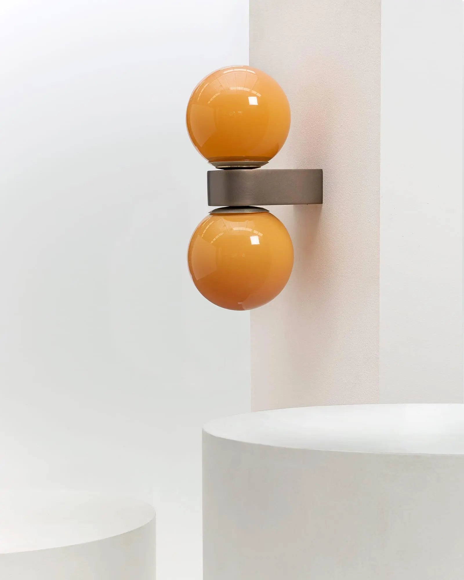 Due double orb blown glass contemporary wall light