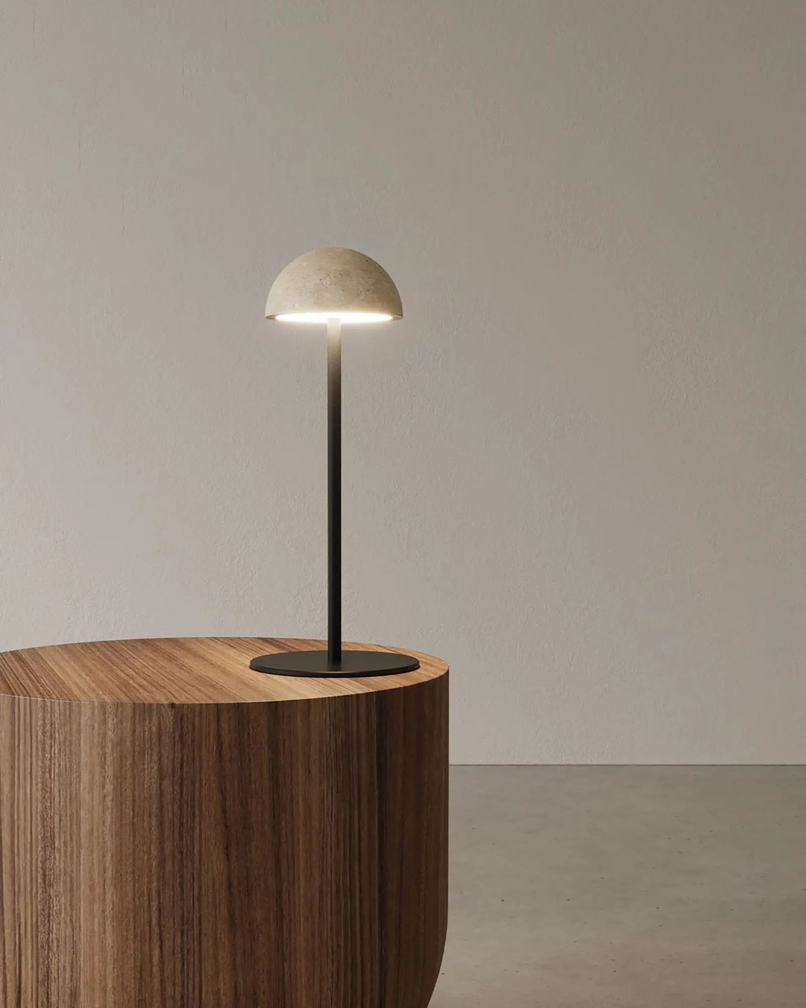 Dussa contemporary minimalistic table light on coffe table travertine and black
