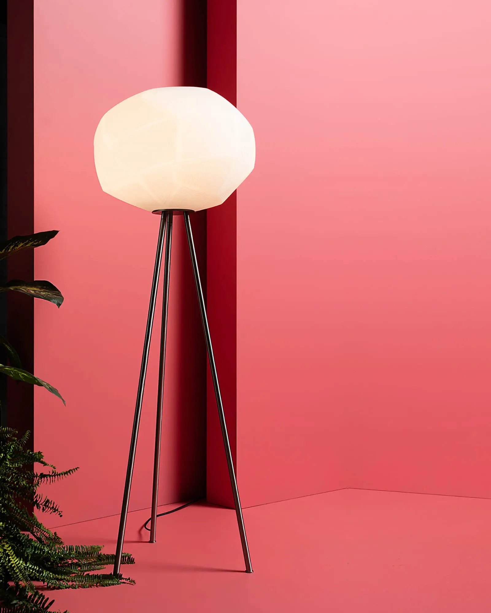 Gemo floor lamp contemporary geometrical orb shade on a tripod